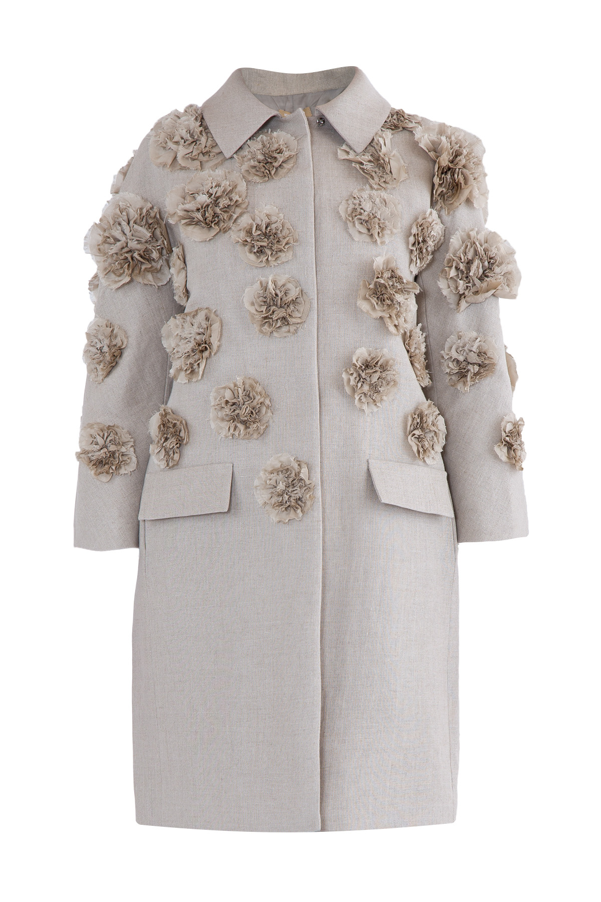 Пальто изо льна с аппликациями в виде цветочных бутонов MICHAEL KORS, размер 2 - фото 1
