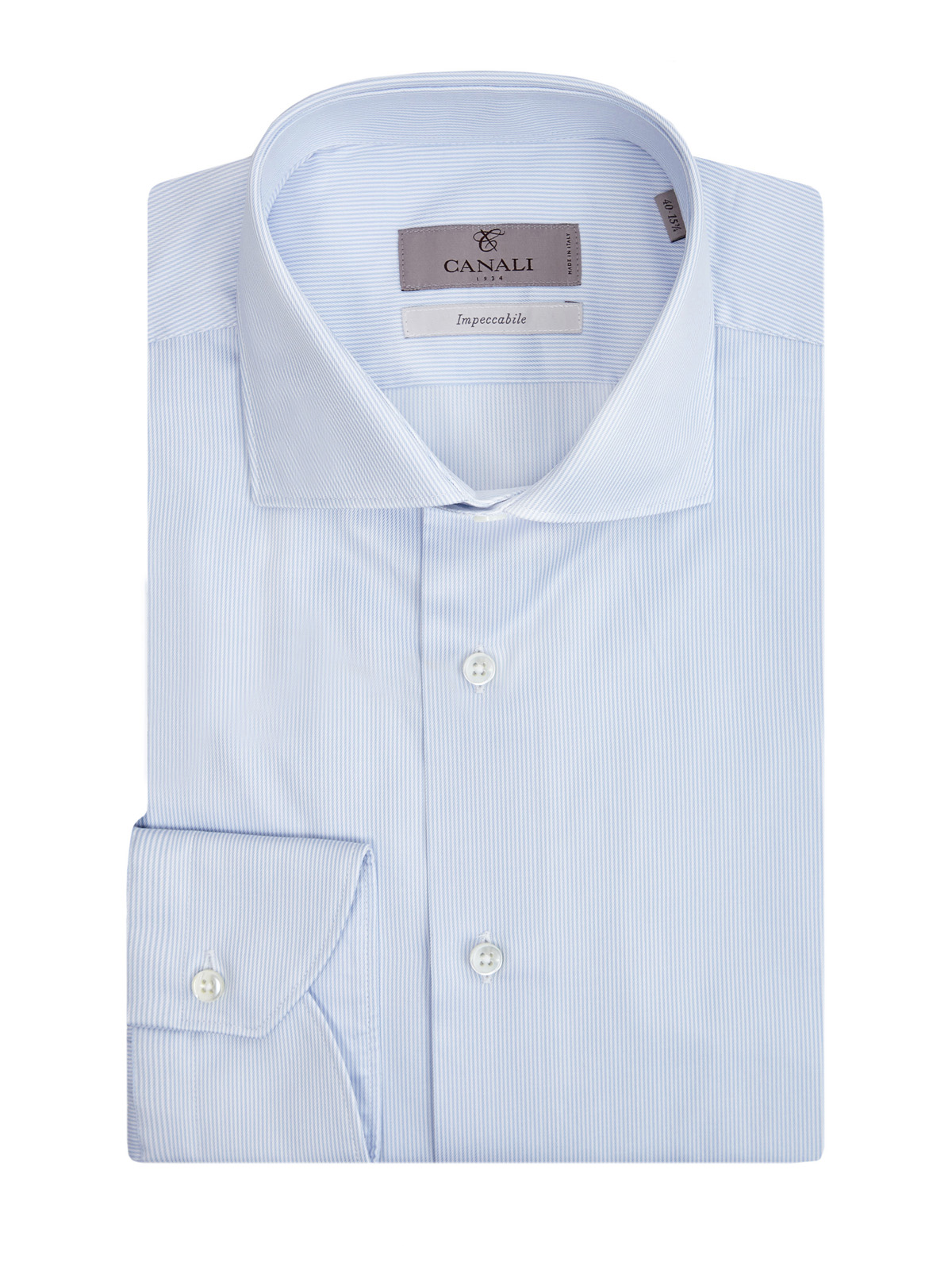 Рубашка из гладкого поплина Impeccabile с принтом в полоску CANALI, цвет голубой, размер 48;50;52;52;54;56;58;60;62 - фото 1