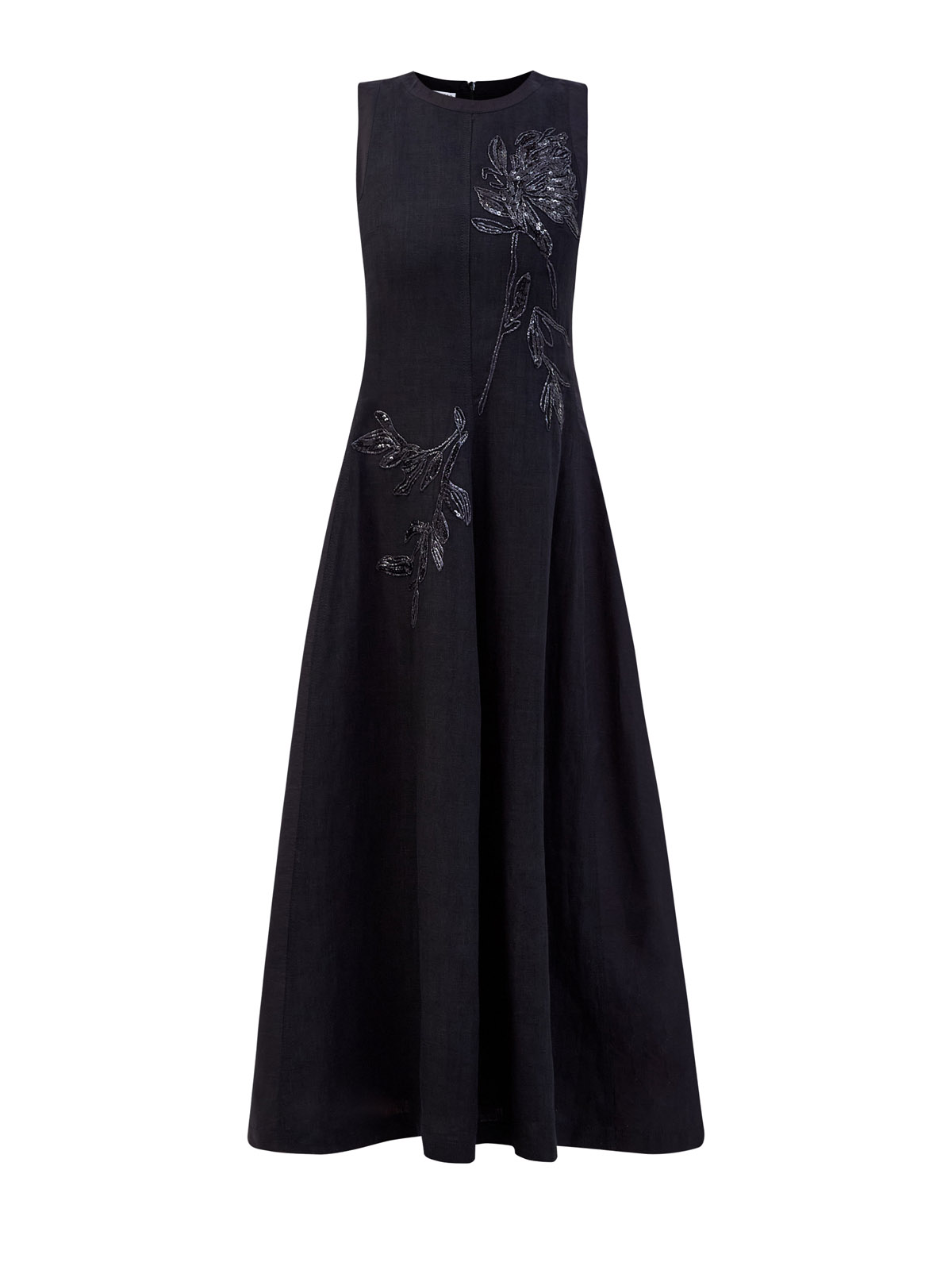 Платье из льняной и хлопковой ткани с блестящей вышивкой Magnolia BRUNELLO CUCINELLI, цвет черный, размер 42;44;46