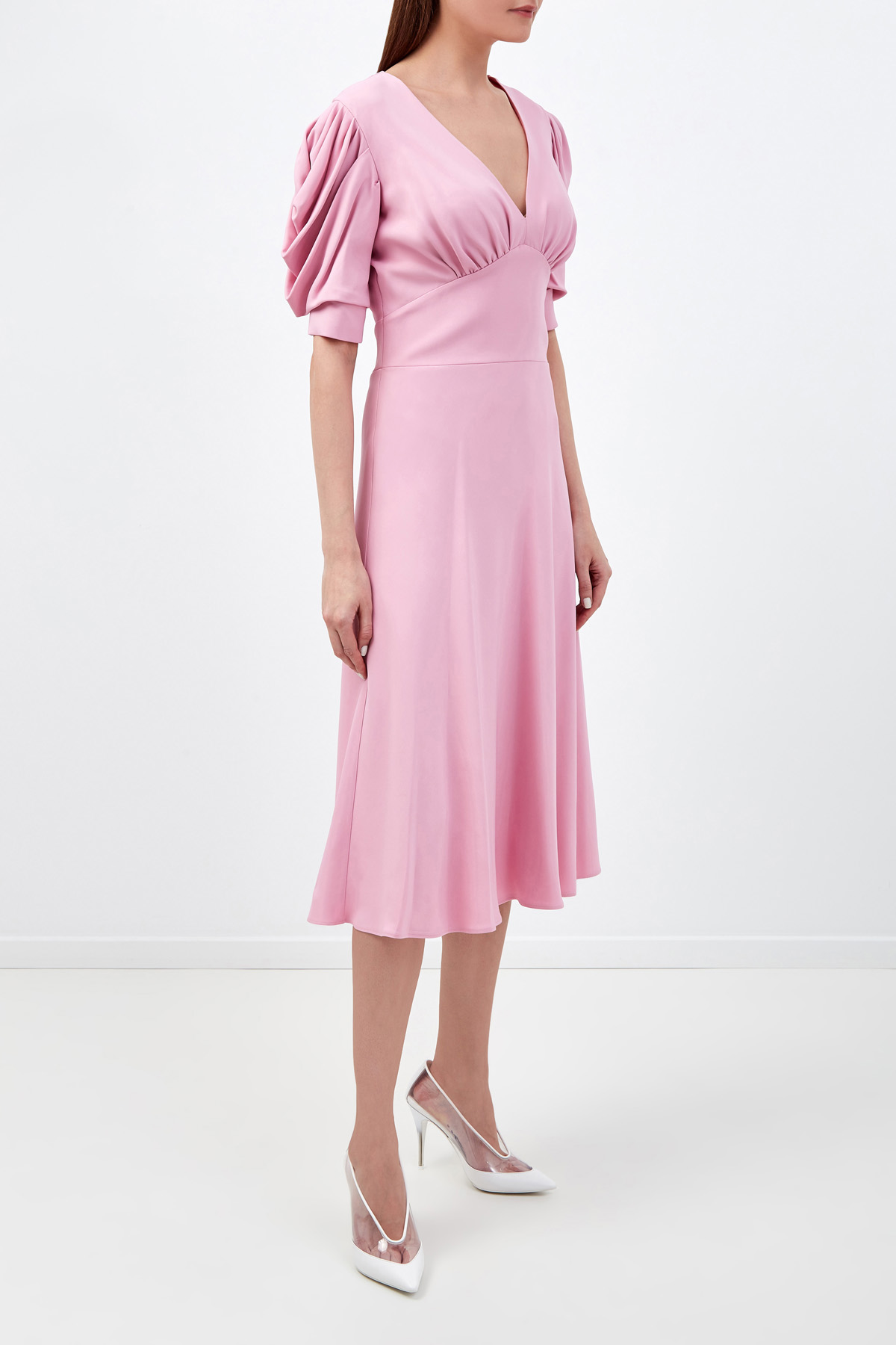 Платье А-силуэта с драпировками и объемными рукавами ERMANNO SCERVINO, цвет розовый, размер 42;44;40 - фото 3