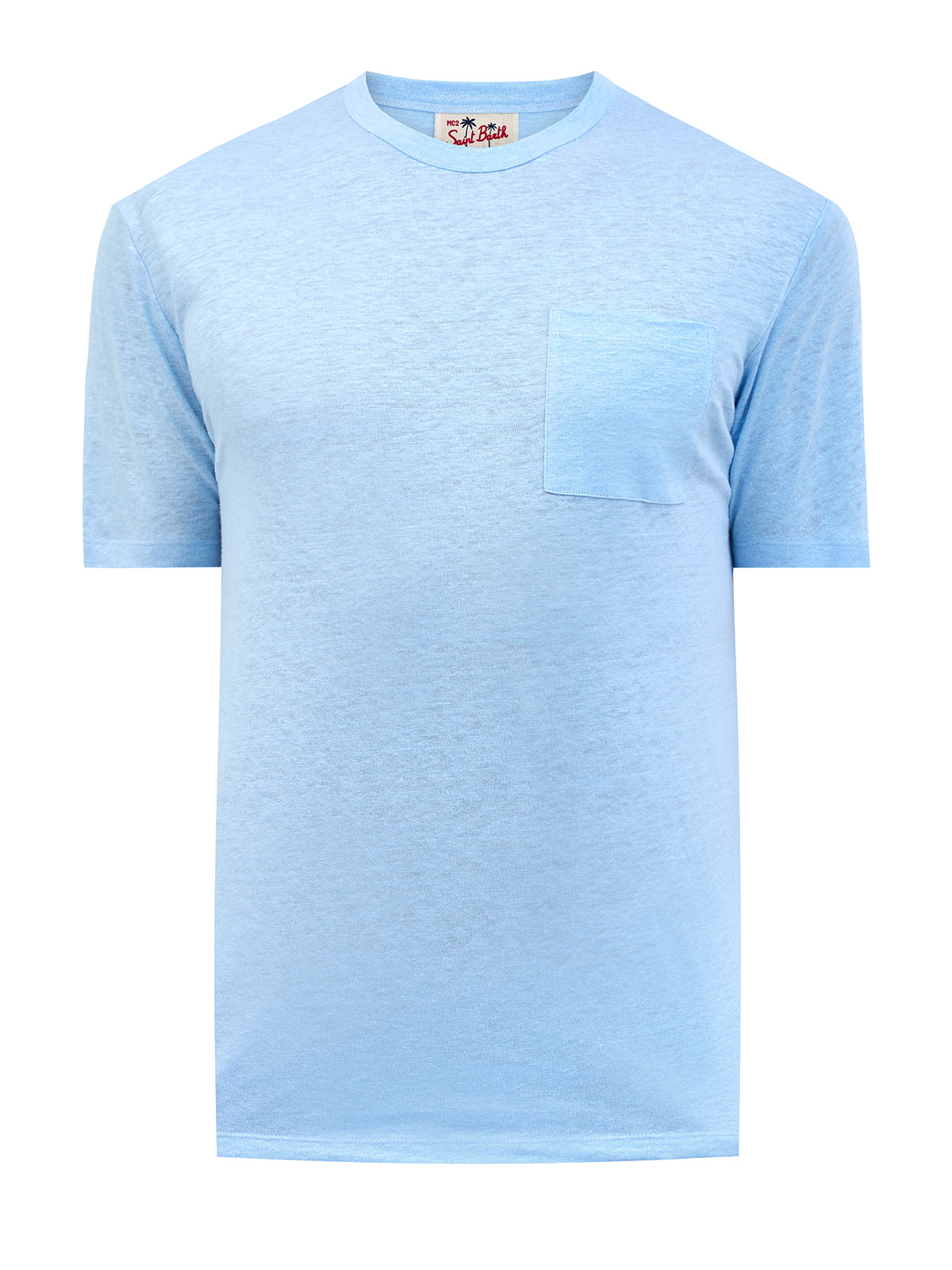 Свободная футболка из меланжевого льна с контрастной вышивкой MC2 SAINT BARTH, цвет голубой, размер M;L;XL;2XL;3XL;4XL - фото 1