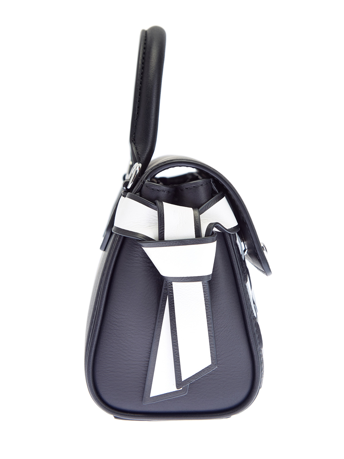 Кожаная сумка с контрастной отделкой в технике объемного плетения KARL LAGERFELD, цвет черно-белый, размер 5;6;7 - фото 4