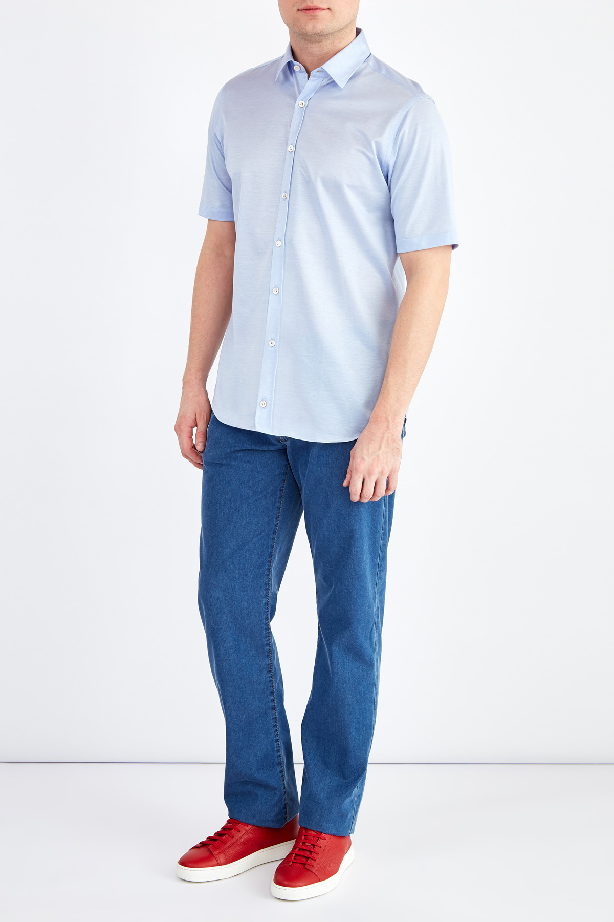 Базовая голубая рубашка с коротким рукавом из пике CANALI, цвет голубой, размер 46 - фото 2