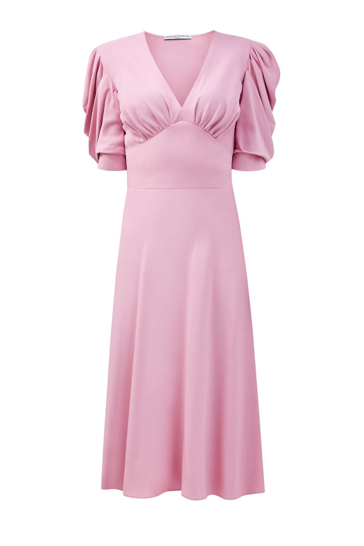 Платье А-силуэта с драпировками и объемными рукавами ERMANNO SCERVINO, цвет розовый, размер 42;44;40 - фото 1