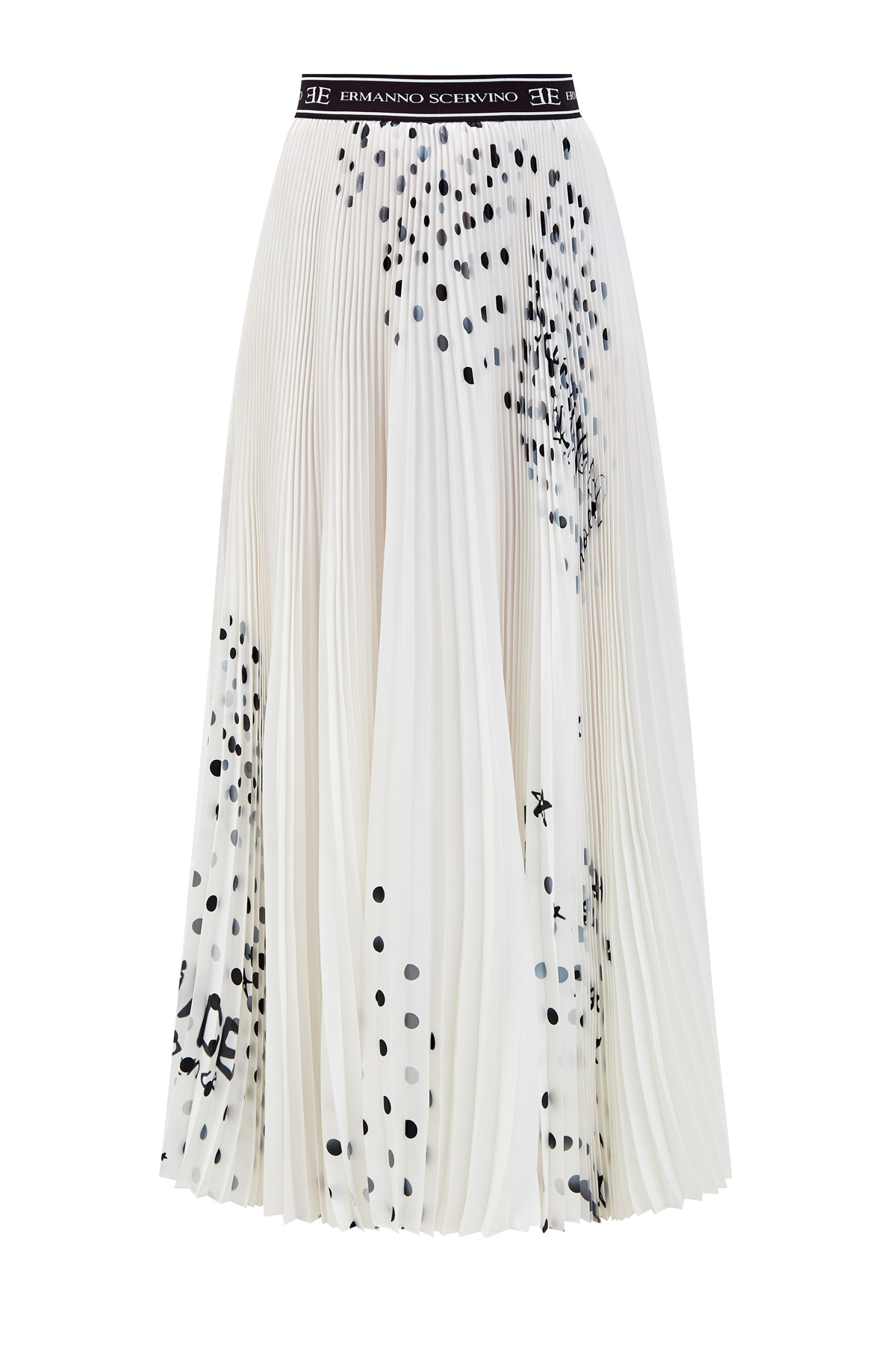 Плиссированная юбка-макси из шелкового крепдешина с абстрактным принтом ERMANNO SCERVINO, цвет белый, размер 40;42;44 - фото 1