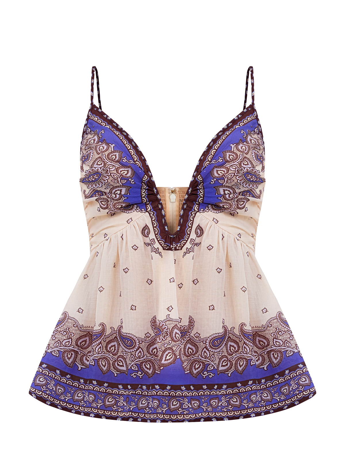 

Топ Maxine из тонкой ткани рами с баской и принтом Paisley, Мульти, Топ Maxine из тонкой ткани рами с баской и принтом Paisley