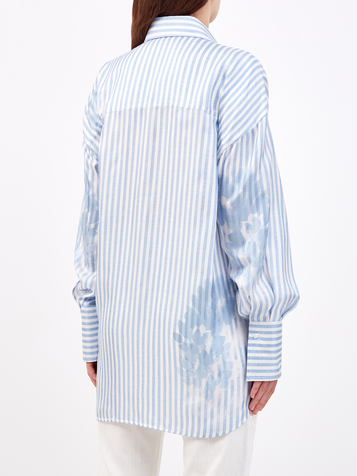 Удлиненная блуза из шелка с принтом в полоску ERMANNO SCERVINO, цвет голубой, размер 46;44 - фото 4