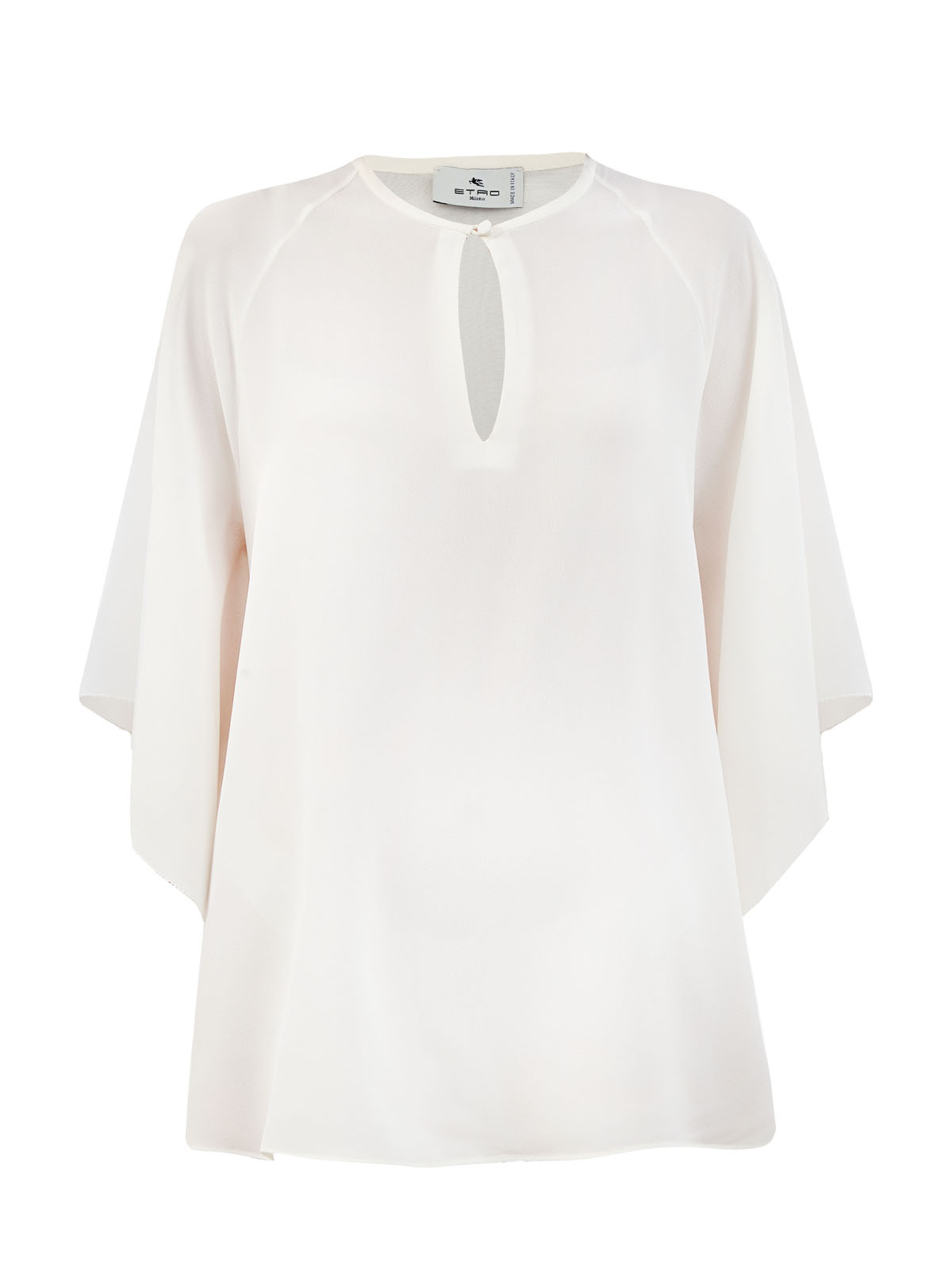 Свободная блуза из струящегося шелка с рукавами ¾ ETRO белого цвета