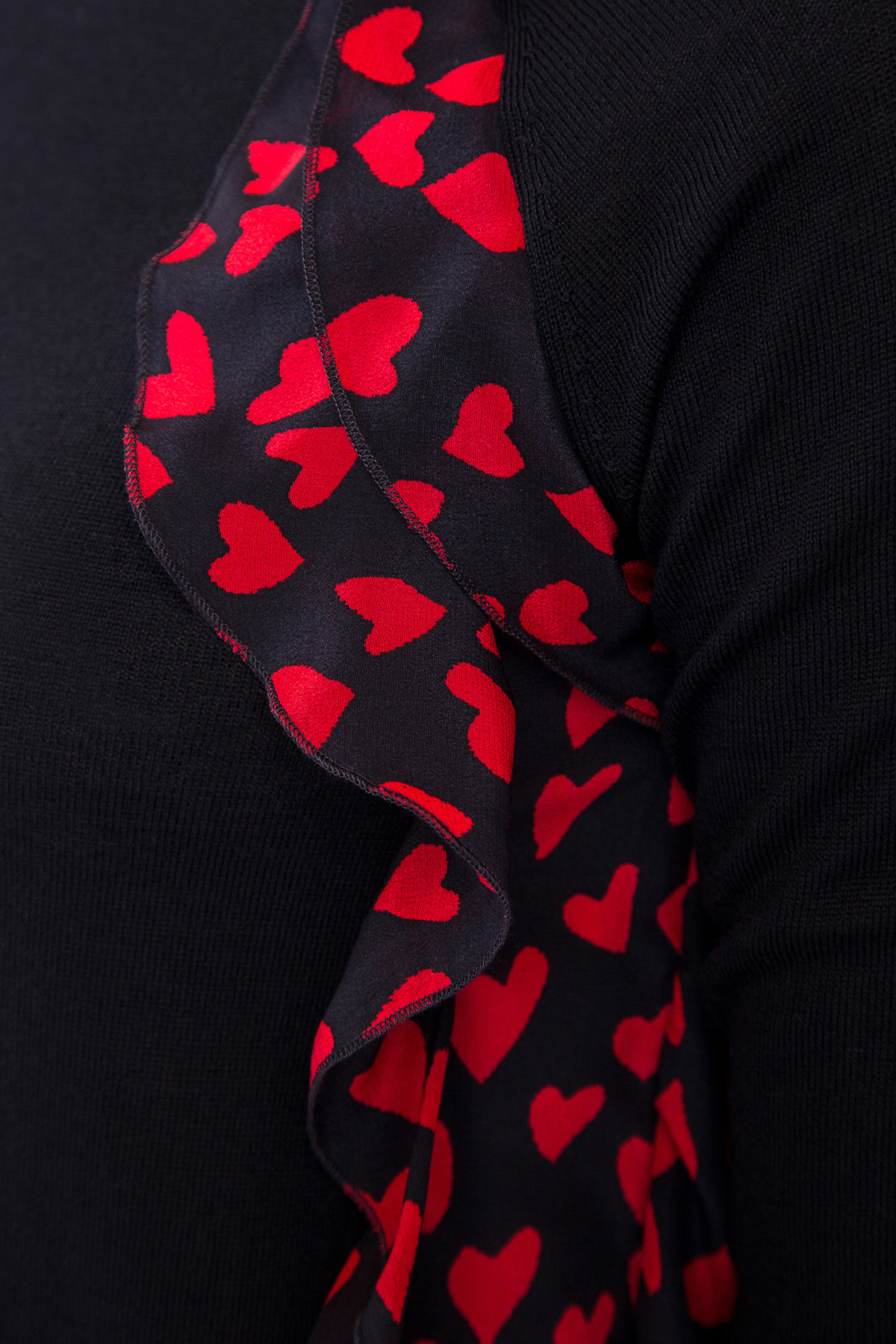 Джемпер с оборками и фирменным узором «Сердца» REDVALENTINO, цвет черный, размер 42 - фото 5
