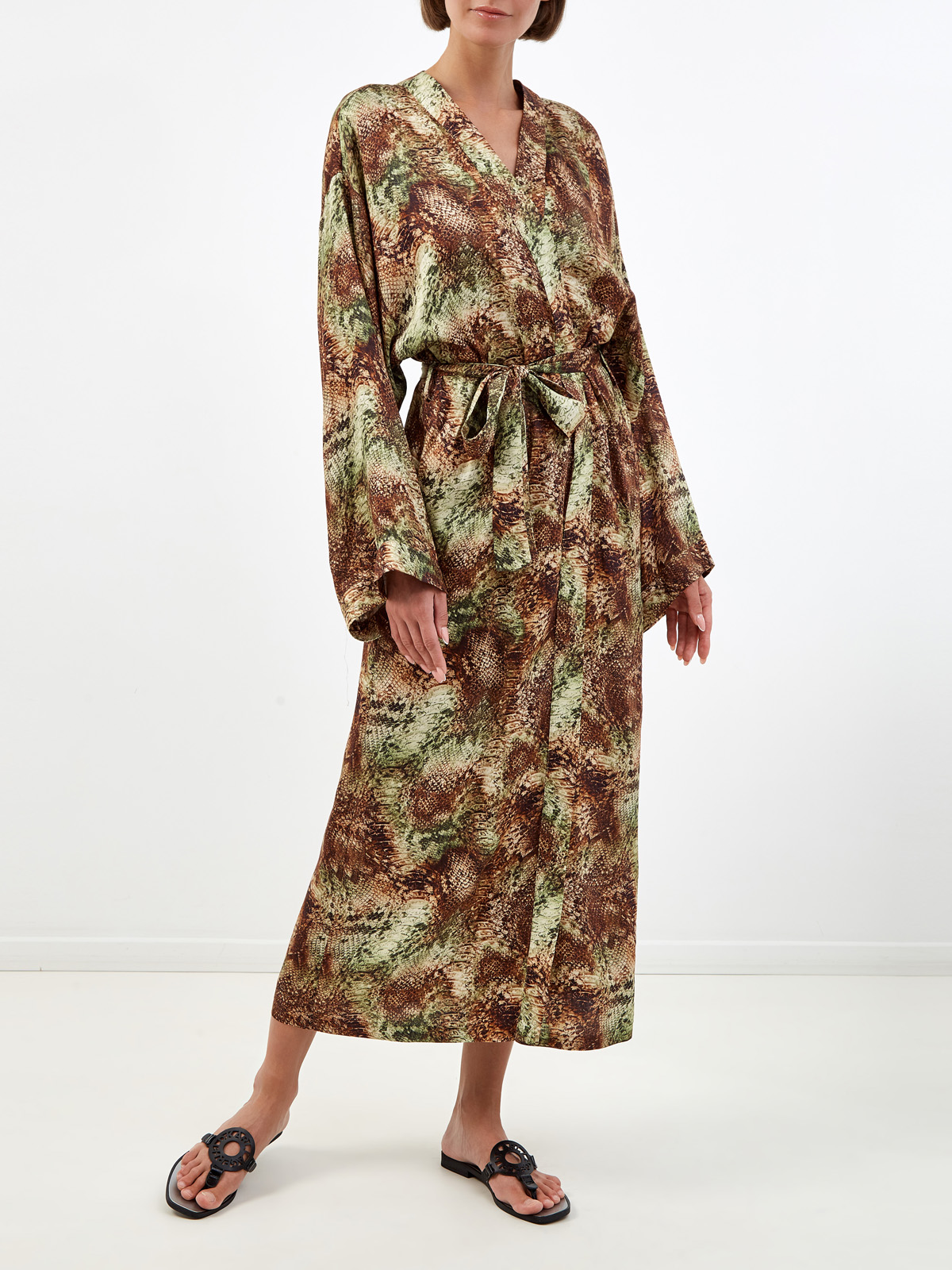 Свободное платье кроя на запах с поясом и принтом GAELLE PARIS, цвет мульти, размер 44;46;42 - фото 3