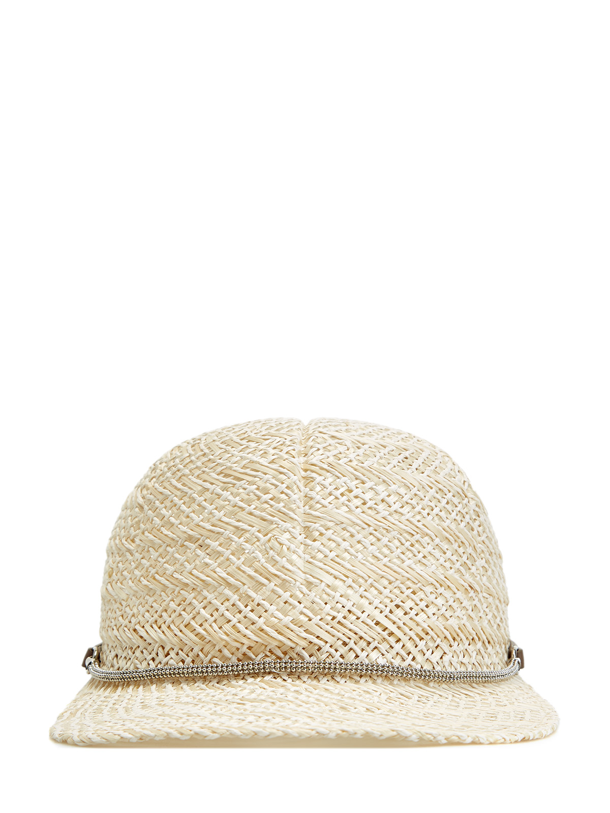 Плетеная кепка с кожаным ремешком и цепочками PESERICO, цвет бежевый, размер M;L - фото 1