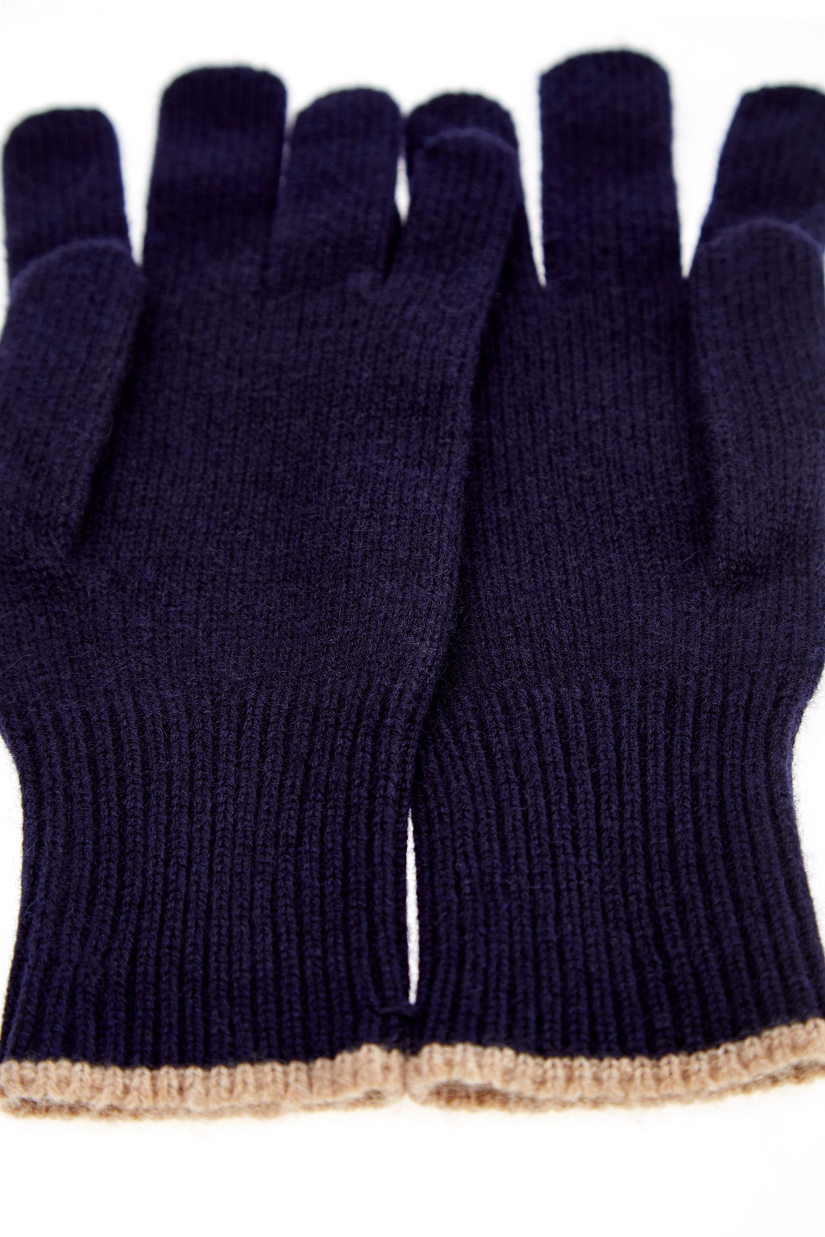 Синие перчатки из кашемира с контрастной окантовкой BRUNELLO CUCINELLI, цвет синий, размер M;L - фото 3