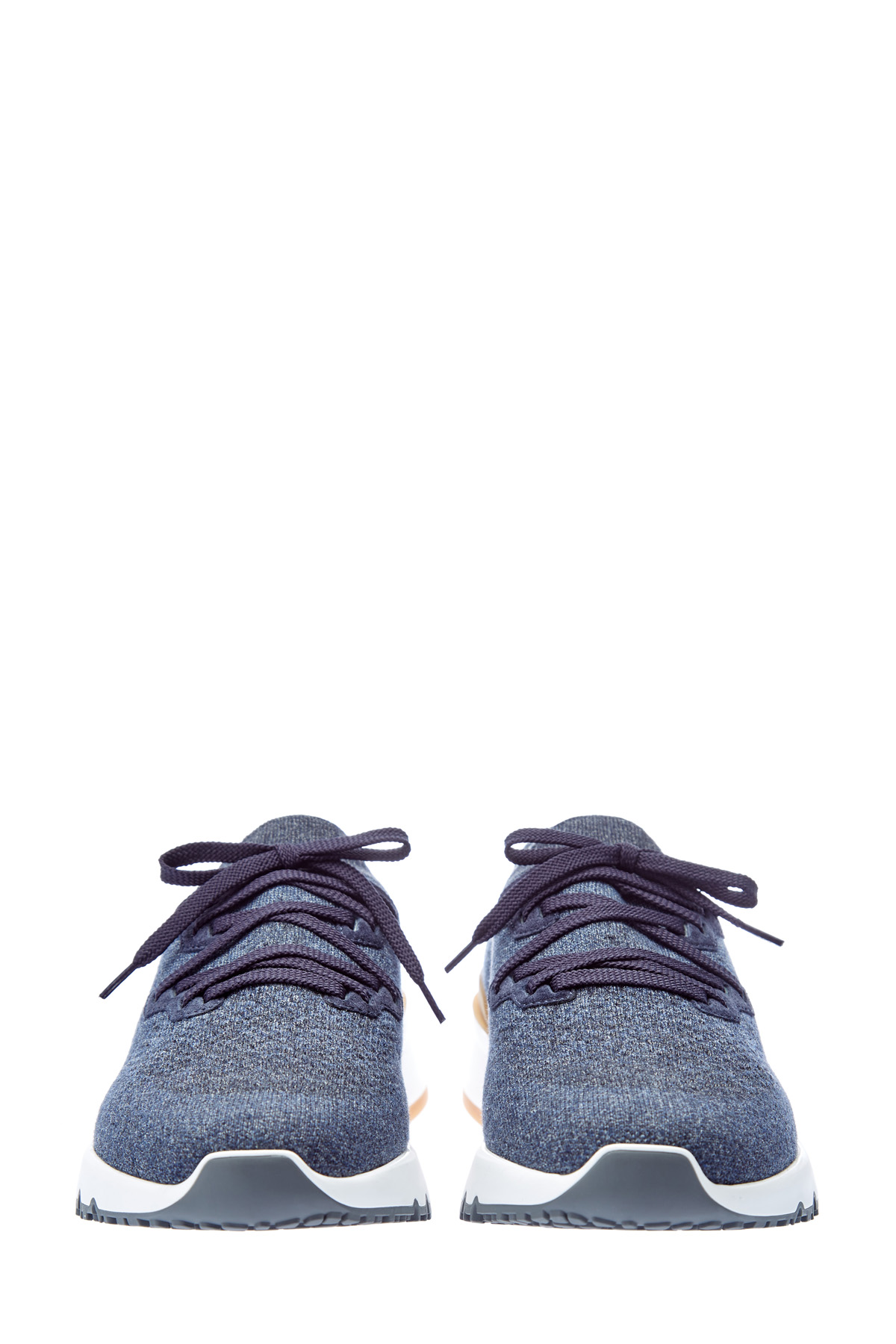 Кроссовки из пряжи с перфорацией и замшевой отделкой BRUNELLO CUCINELLI, цвет голубой, размер 41 - фото 6