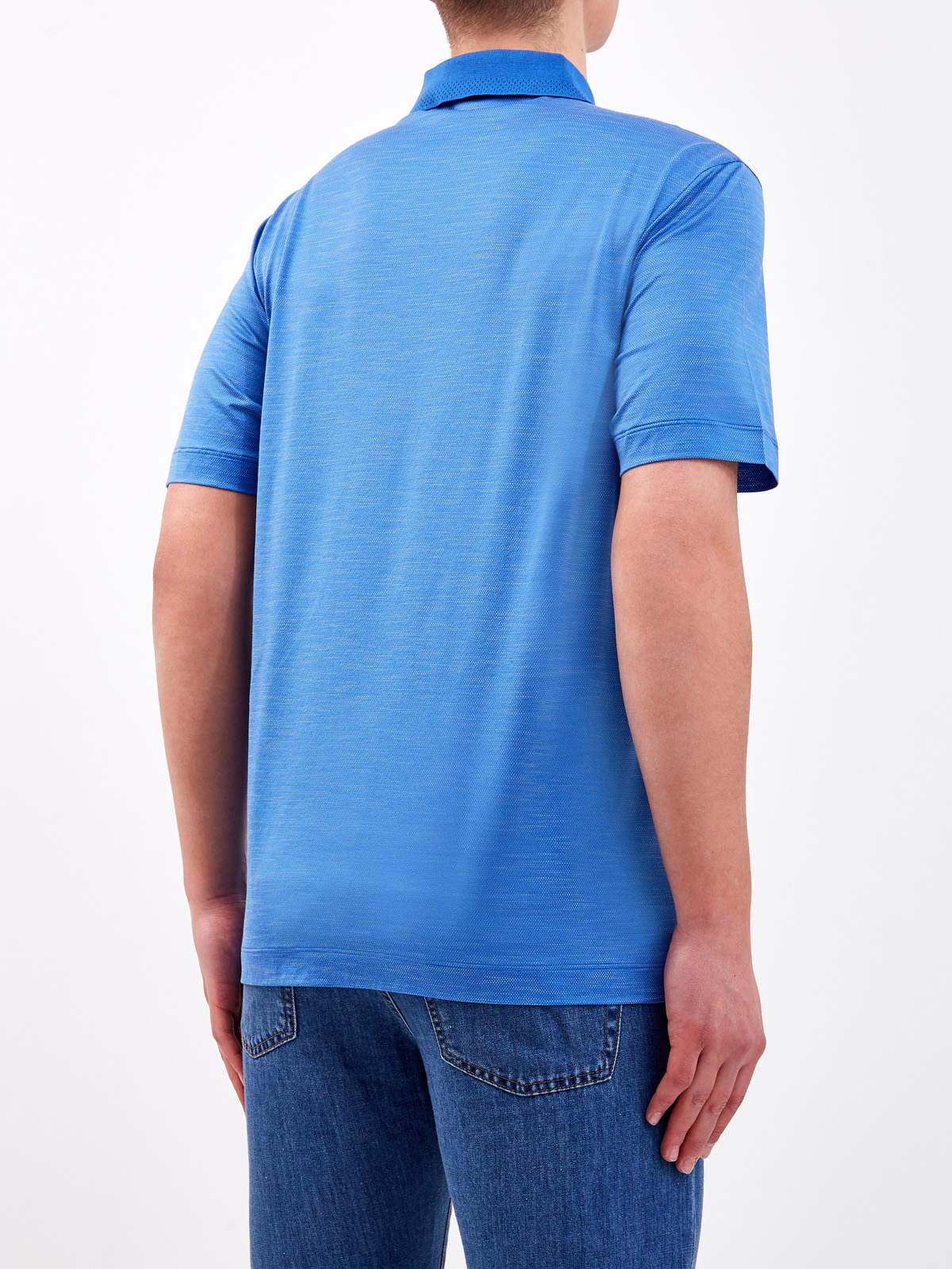 Джемпер-поло в стиле casual из тонкой хлопковой пряжи CANALI, цвет голубой, размер 54;56;58;62;52 - фото 4