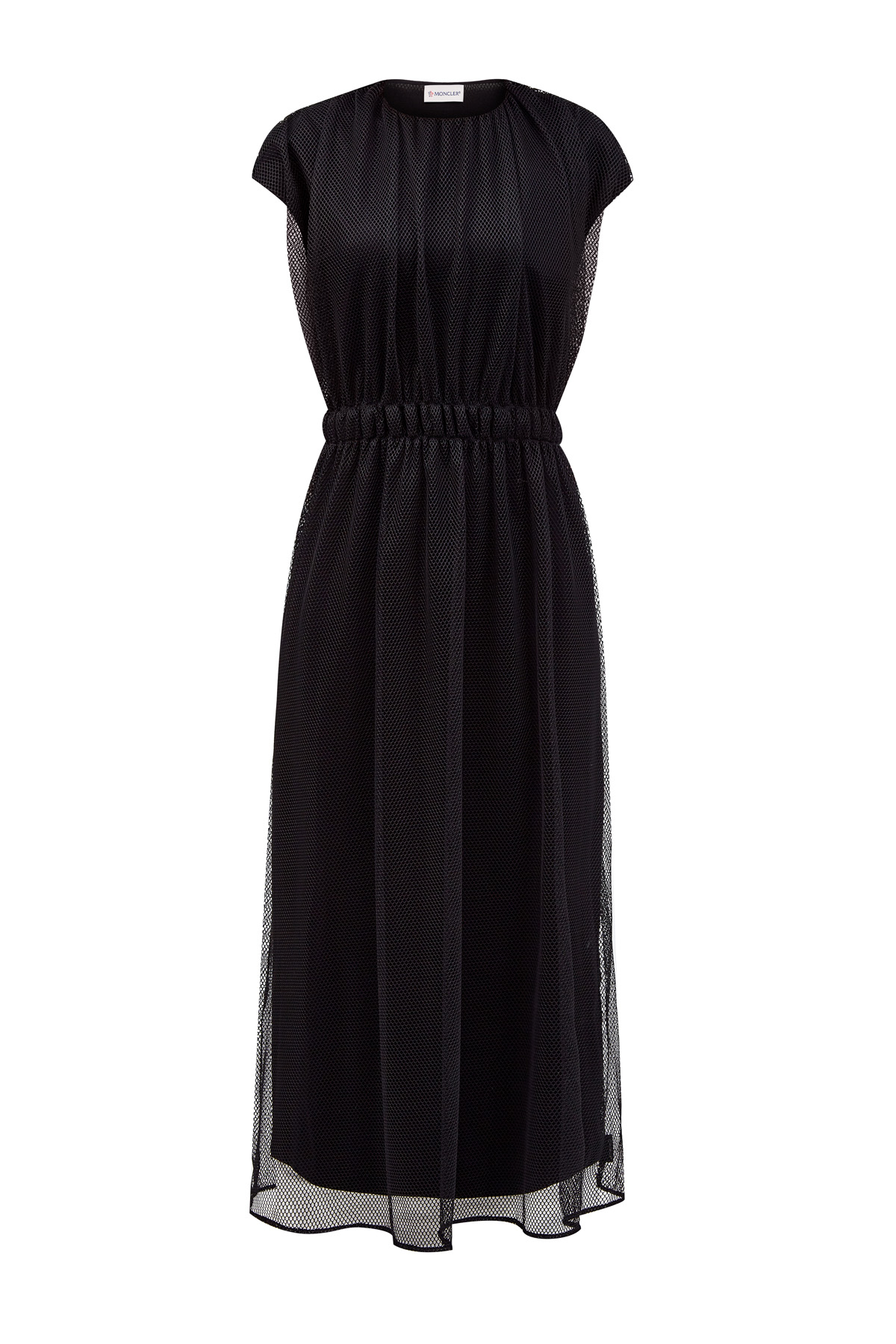 Двухслойное платье из хлопка и мембраны с разрезами по бокам MONCLER, цвет черный, размер 42 - фото 1