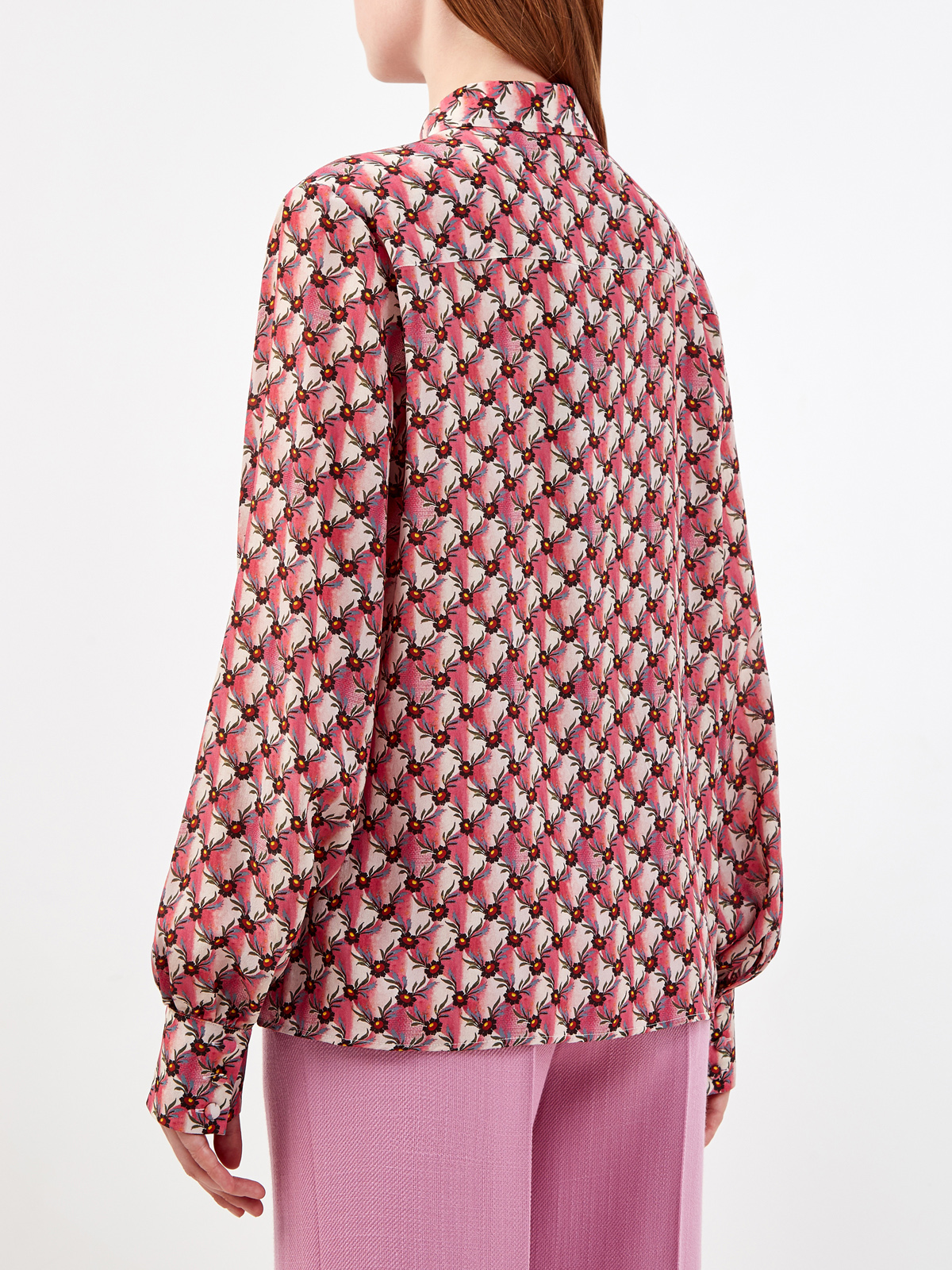 Блуза из струящегося шелка с объемными рукавами и принтом ETRO, цвет розовый, размер 40;42 - фото 4