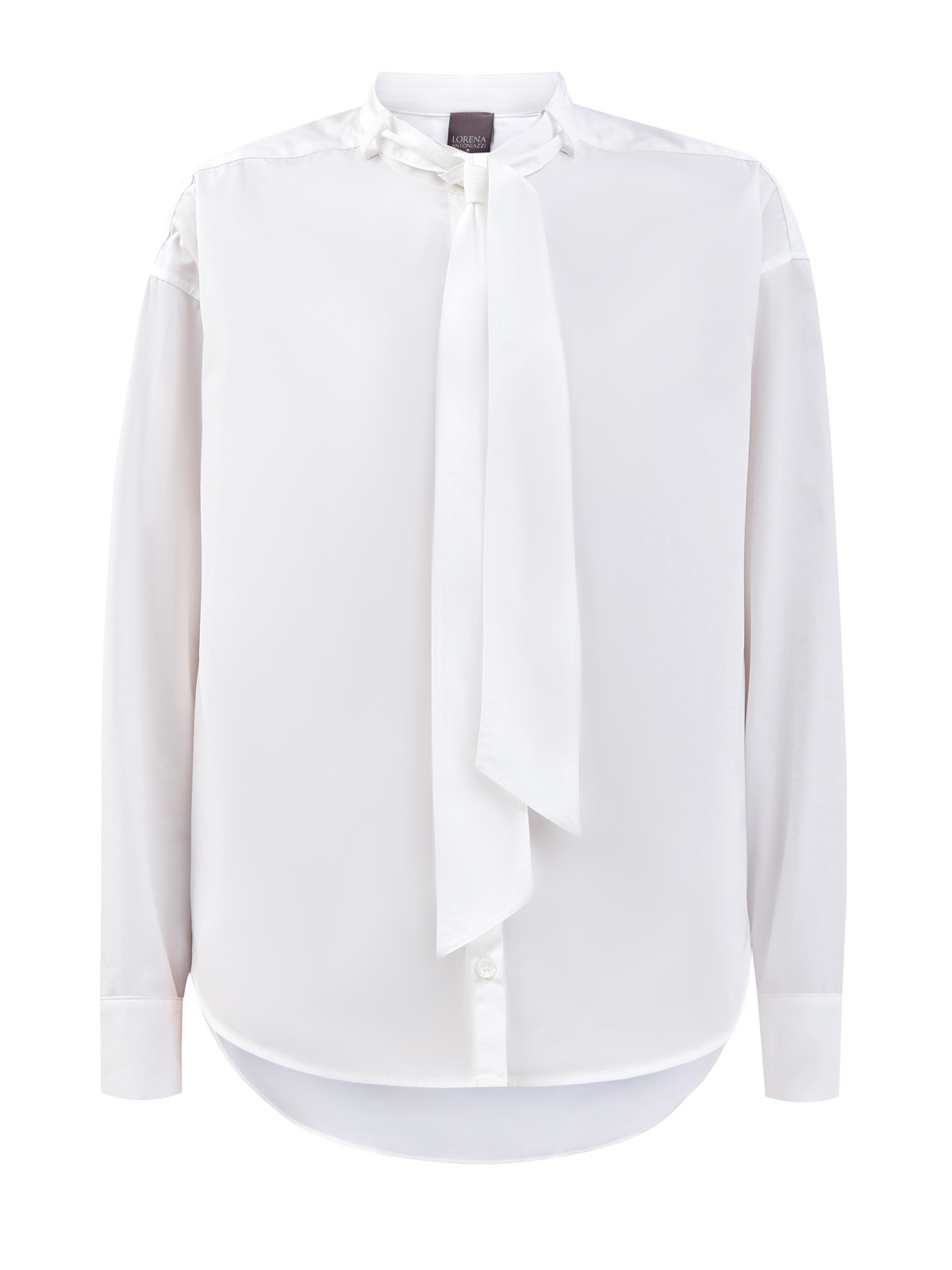 Асимметричная рубашка из гладкого поплина с галстуком-лентой LORENA ANTONIAZZI, цвет белый, размер 38;40;42;44;46