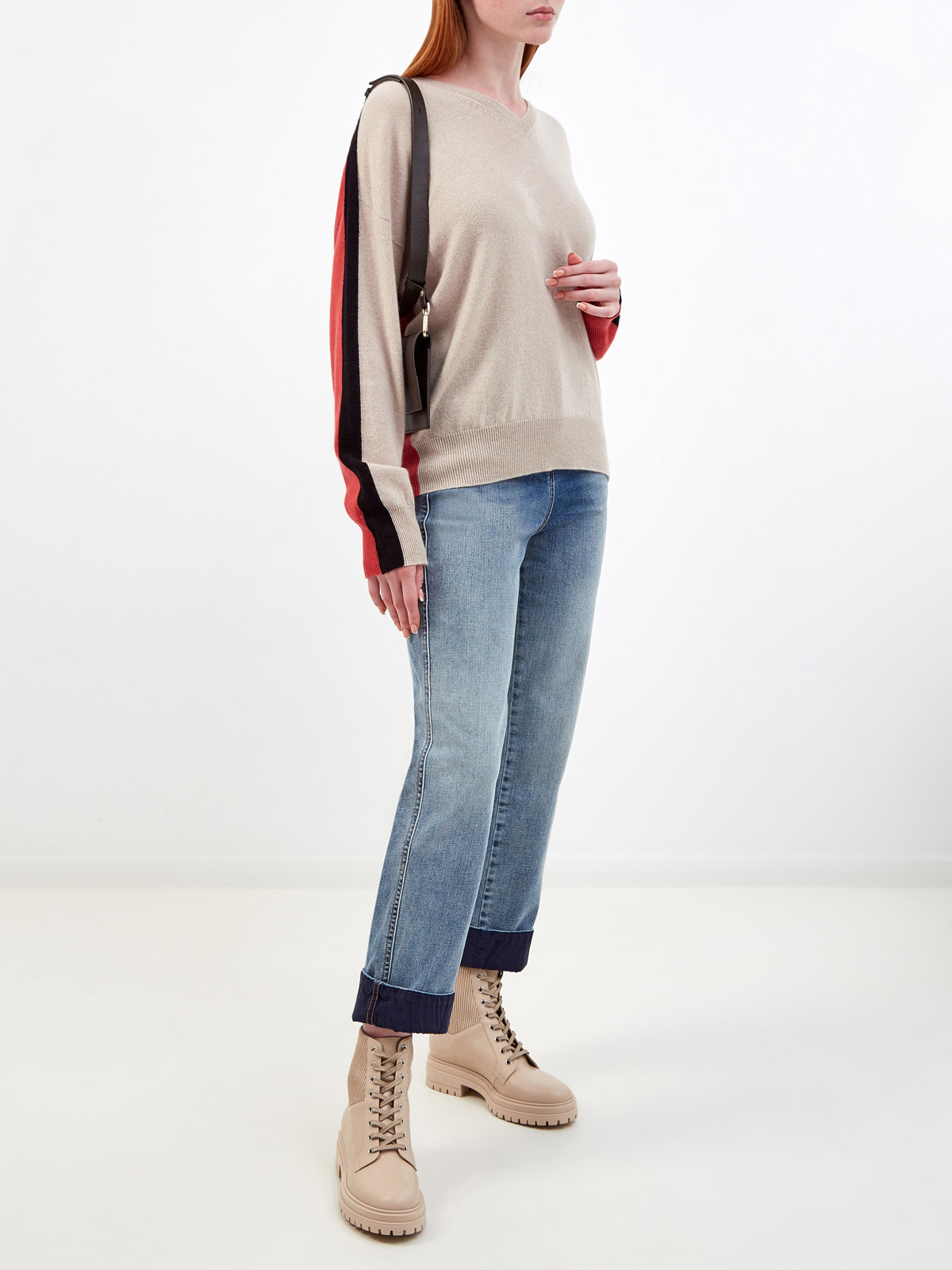Пуловер в стиле colorblock из мягкого кашемира LORENA ANTONIAZZI, цвет мульти, размер 42;44;46;40 - фото 2