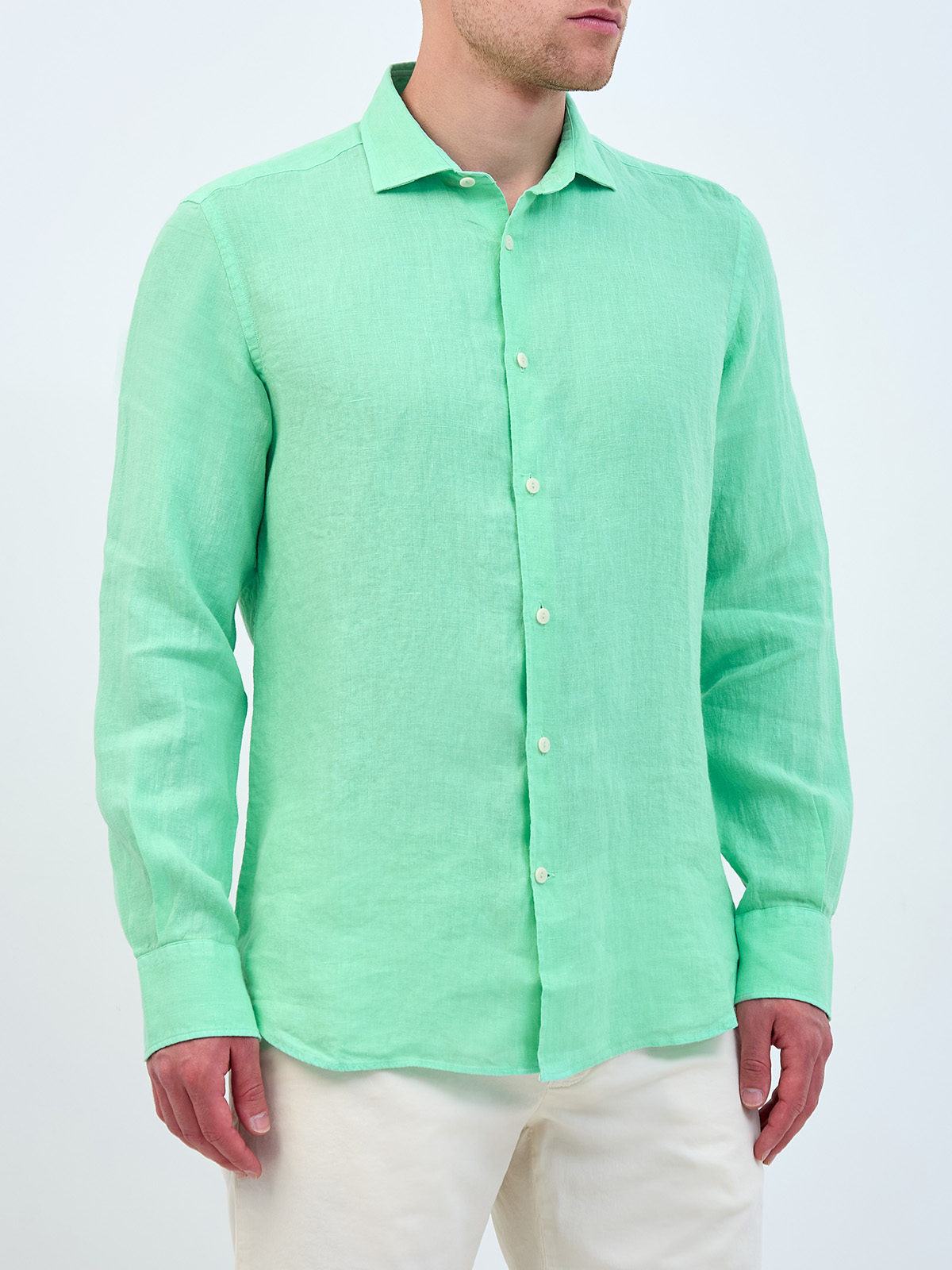 Однотонная рубашка Pamplona из тонкой льняной ткани MC2 SAINT BARTH, цвет бирюзовый, размер 48;50;52;54;56 - фото 3