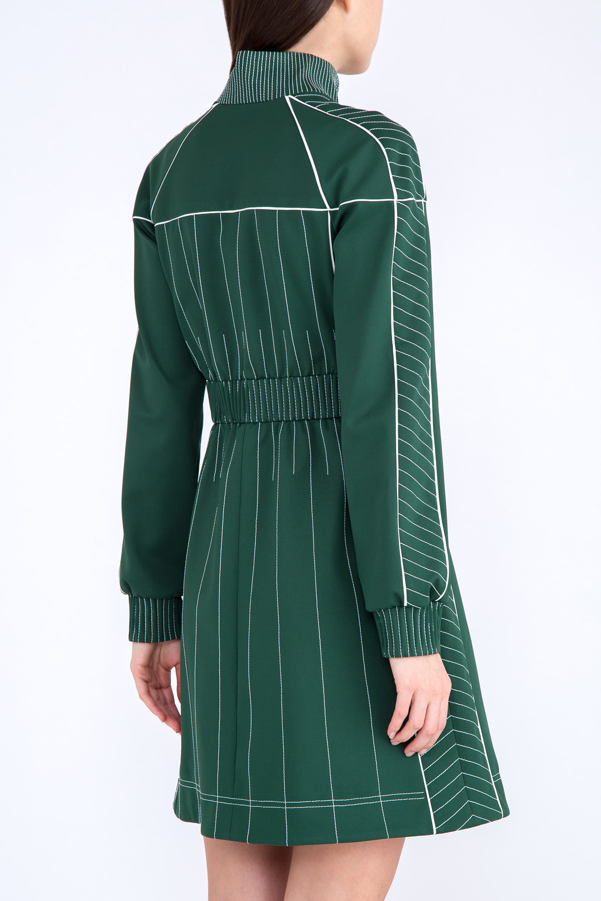 Платье А-силуэта с контрастной прострочкой швов и высоким воротом VALENTINO, цвет зеленый, размер 42 - фото 4