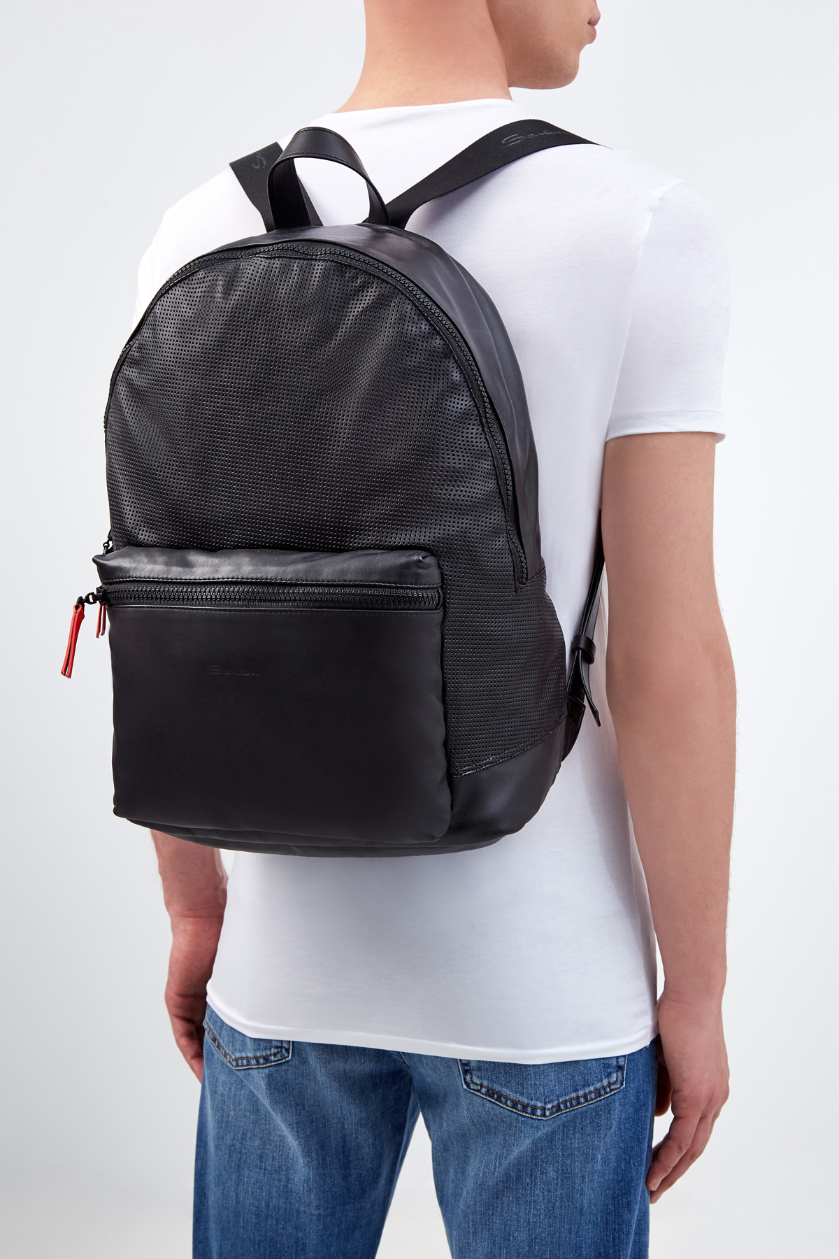 Складываемый рюкзак из перфорированной кожи SANTONI, цвет черный, размер 36;37;37.5;39;38 - фото 2