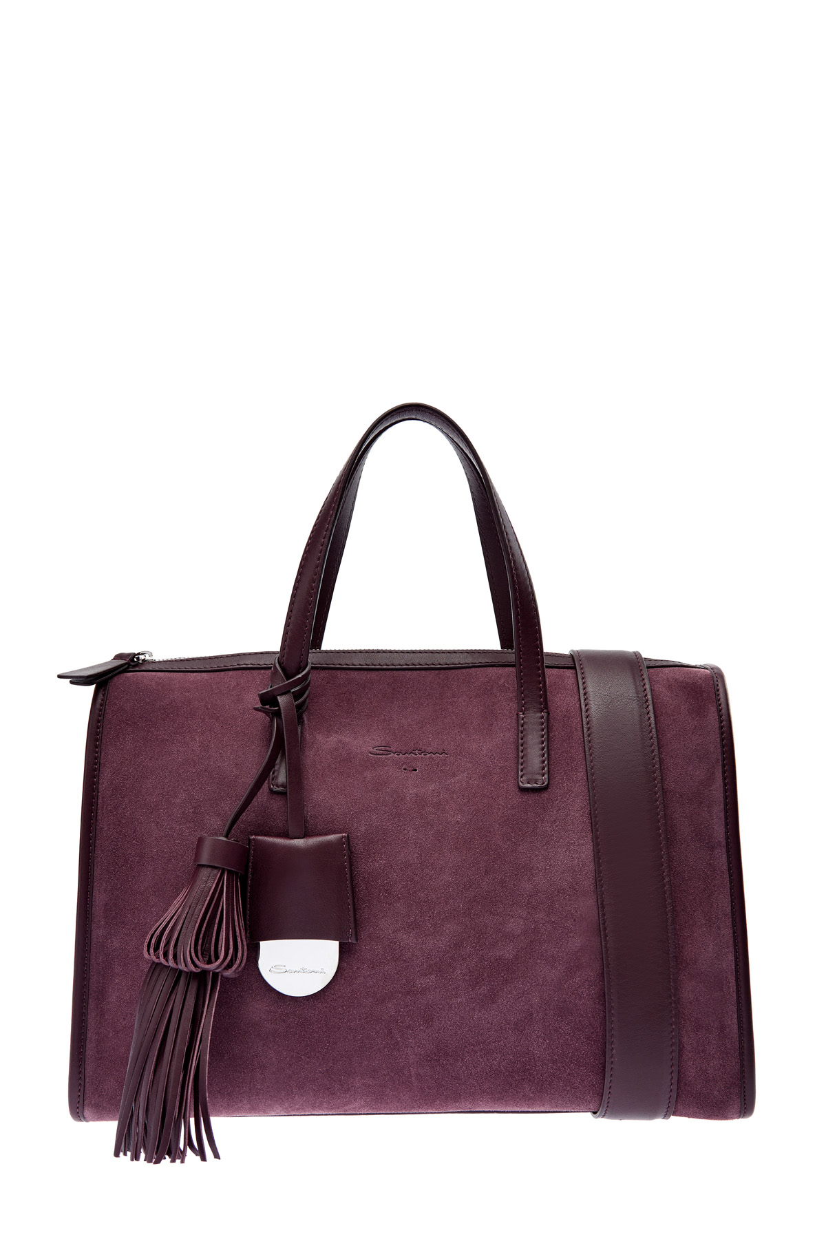 

Сумка-тоут из кожи и замши с объемной подвеской, Фиолетовый, Сумка-тоут из кожи и замши с объемной подвеской