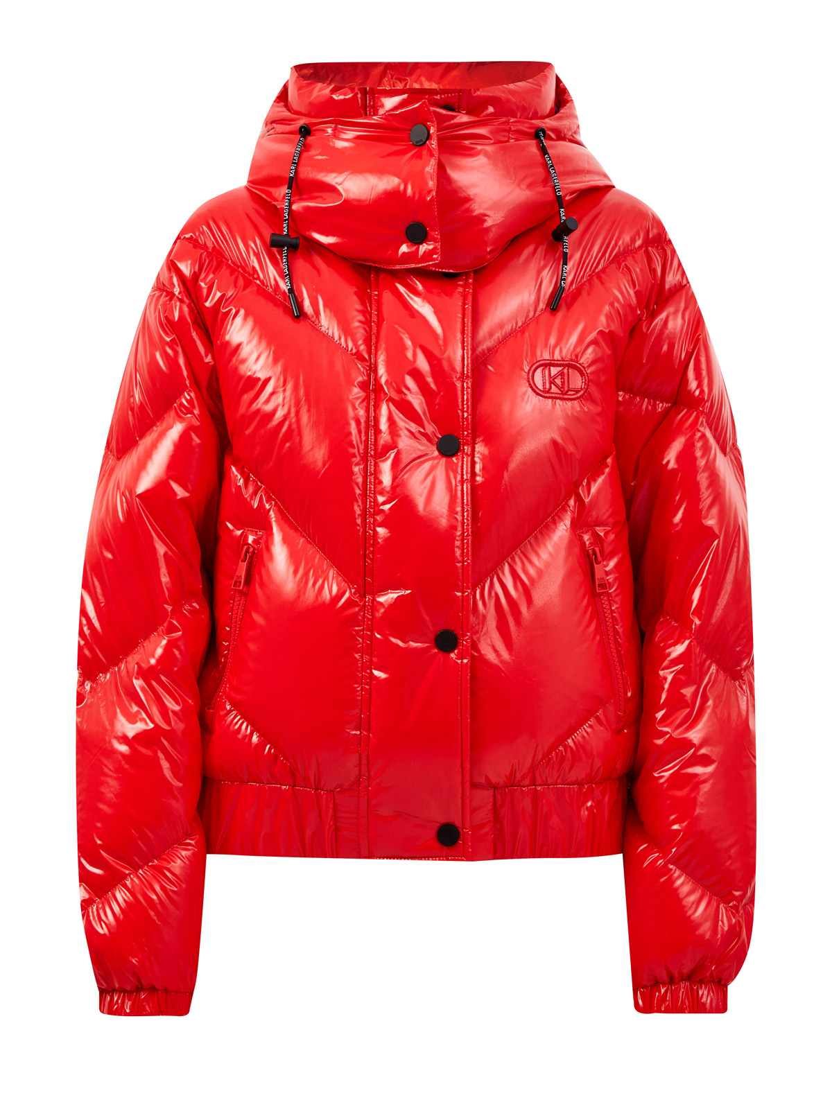 Объемная стеганая куртка K/Monogram из глянцевого нейлона KARL LAGERFELD, цвет красный, размер XS;S;M
