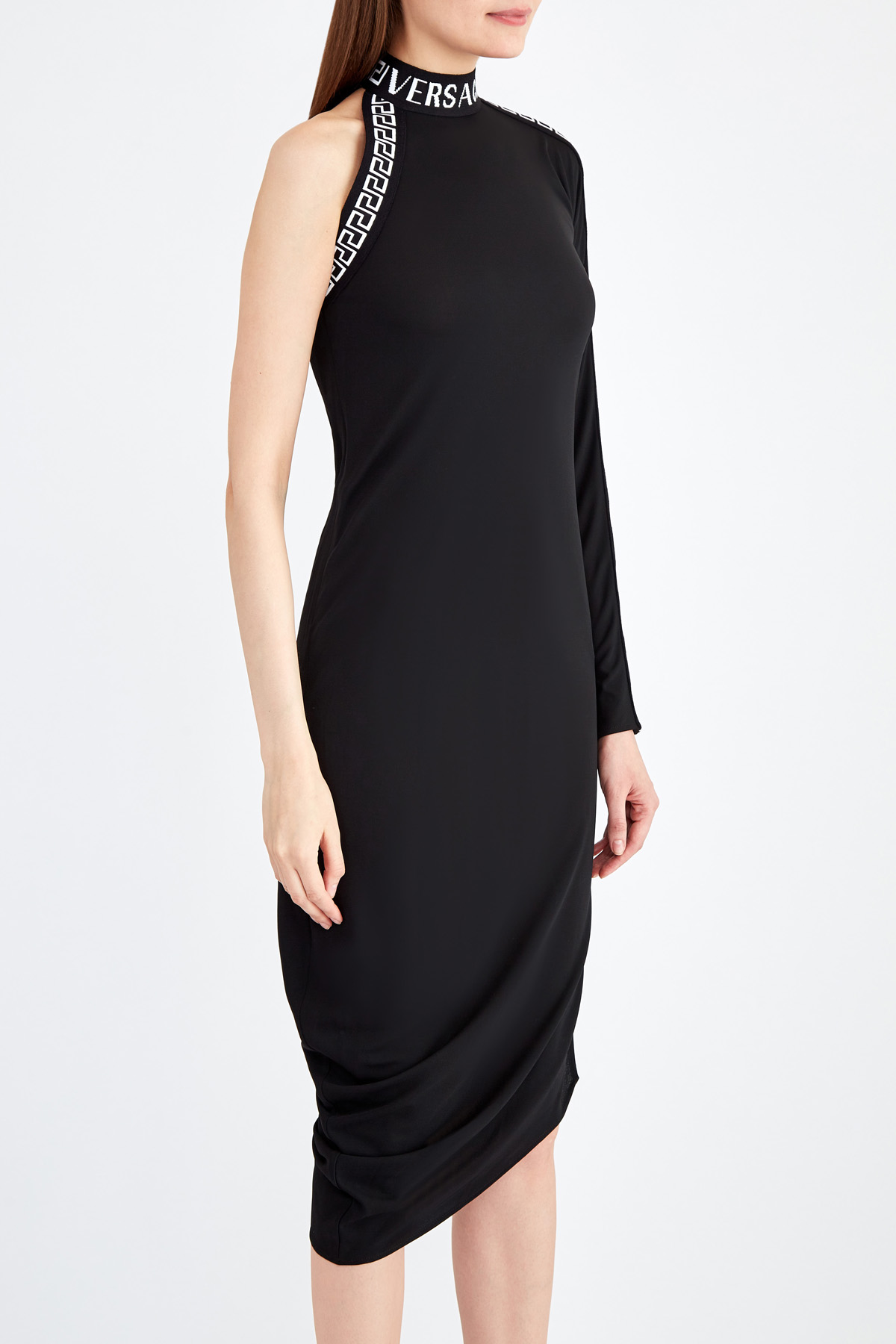 Асимметричное платье в греческом стиле с мотивом Greca и монограммой VERSACE, цвет черный, размер 40 - фото 4