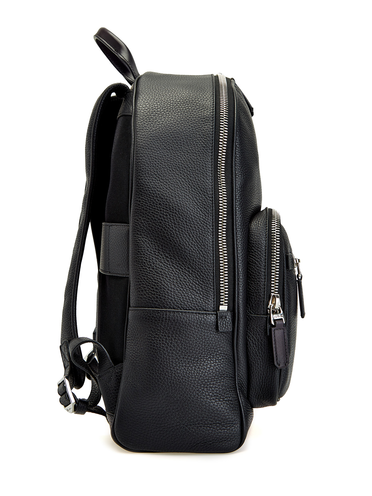 Вместительный рюкзак из крупнозернистой телячьей кожи SANTONI, цвет черный, размер M;L - фото 3