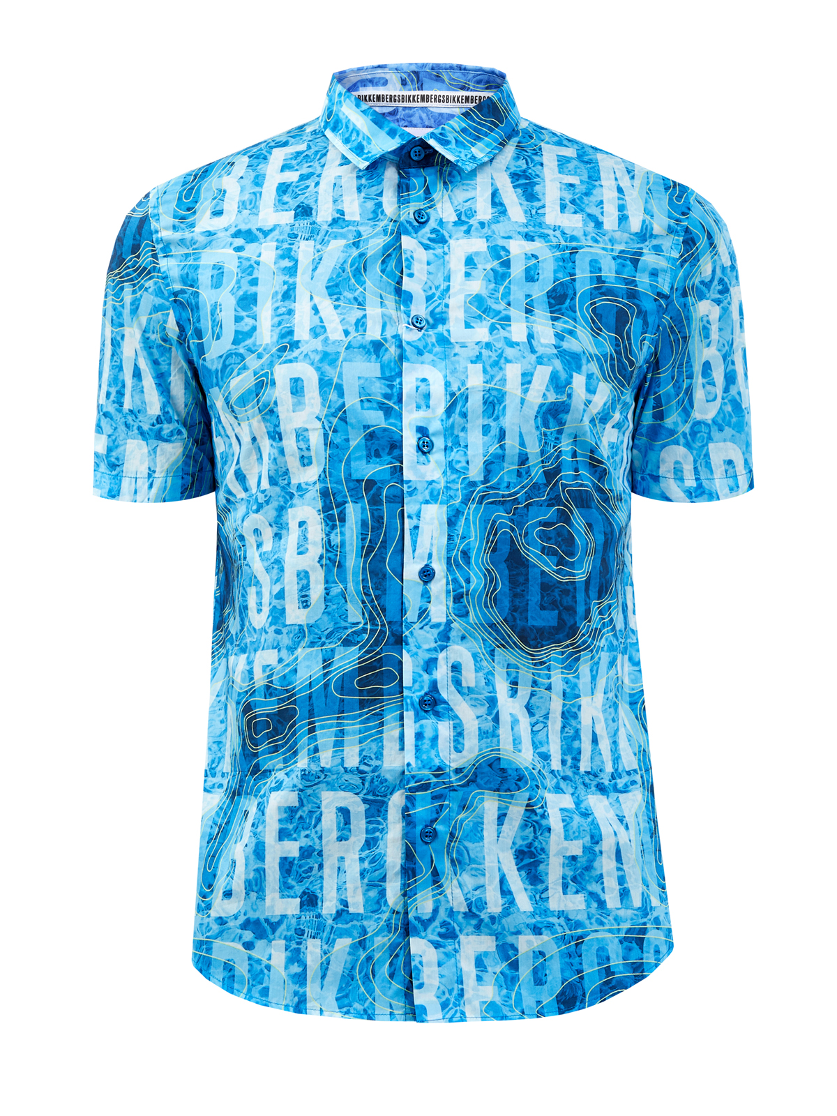 Рубашка с короткими рукавами и принтом Water Map BIKKEMBERGS голубого цвета