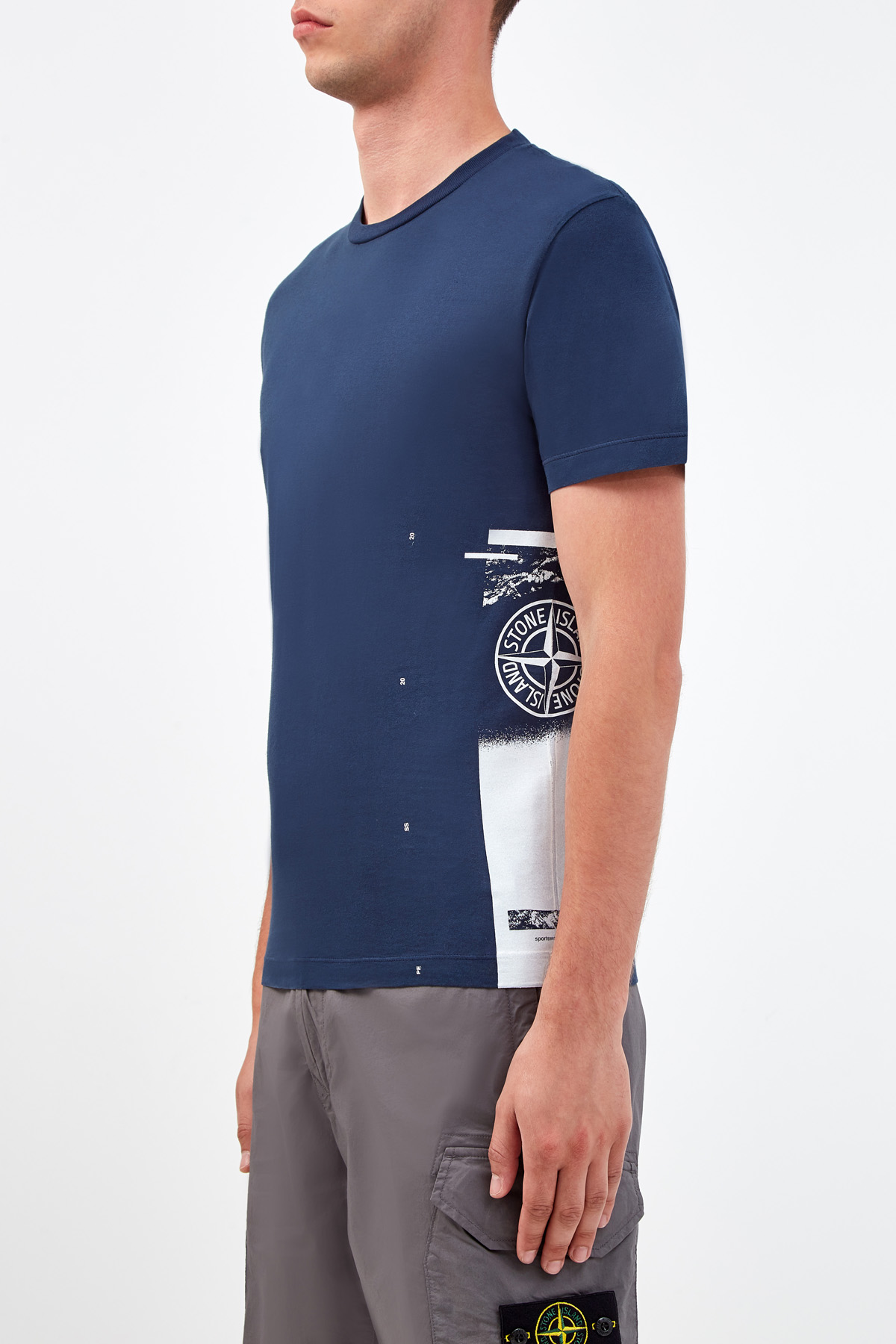 Хлопковая футболка из гладкого джерси с контрастным принтом STONE ISLAND, цвет синий, размер S - фото 3