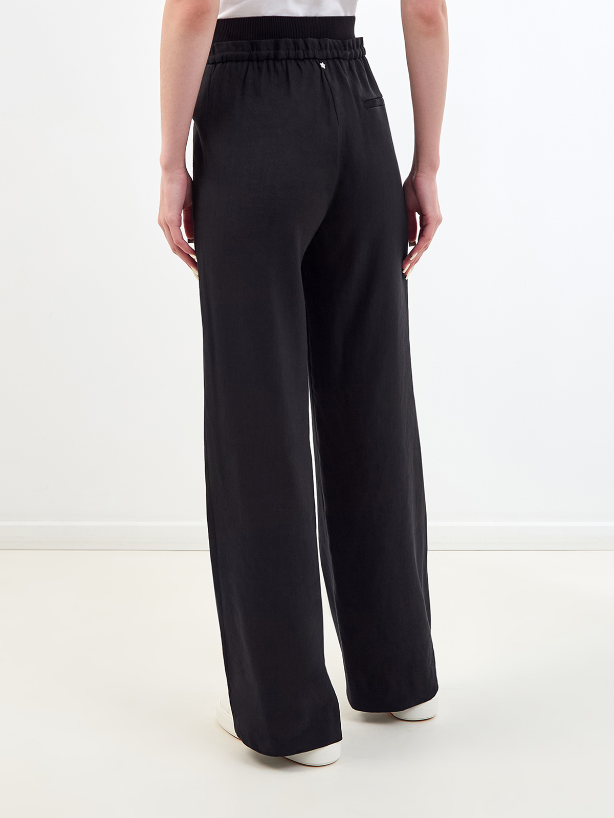 Льняные брюки с трикотажным эластичным поясом на кулиске LORENA ANTONIAZZI, цвет черный, размер 44;46;48;42 - фото 4