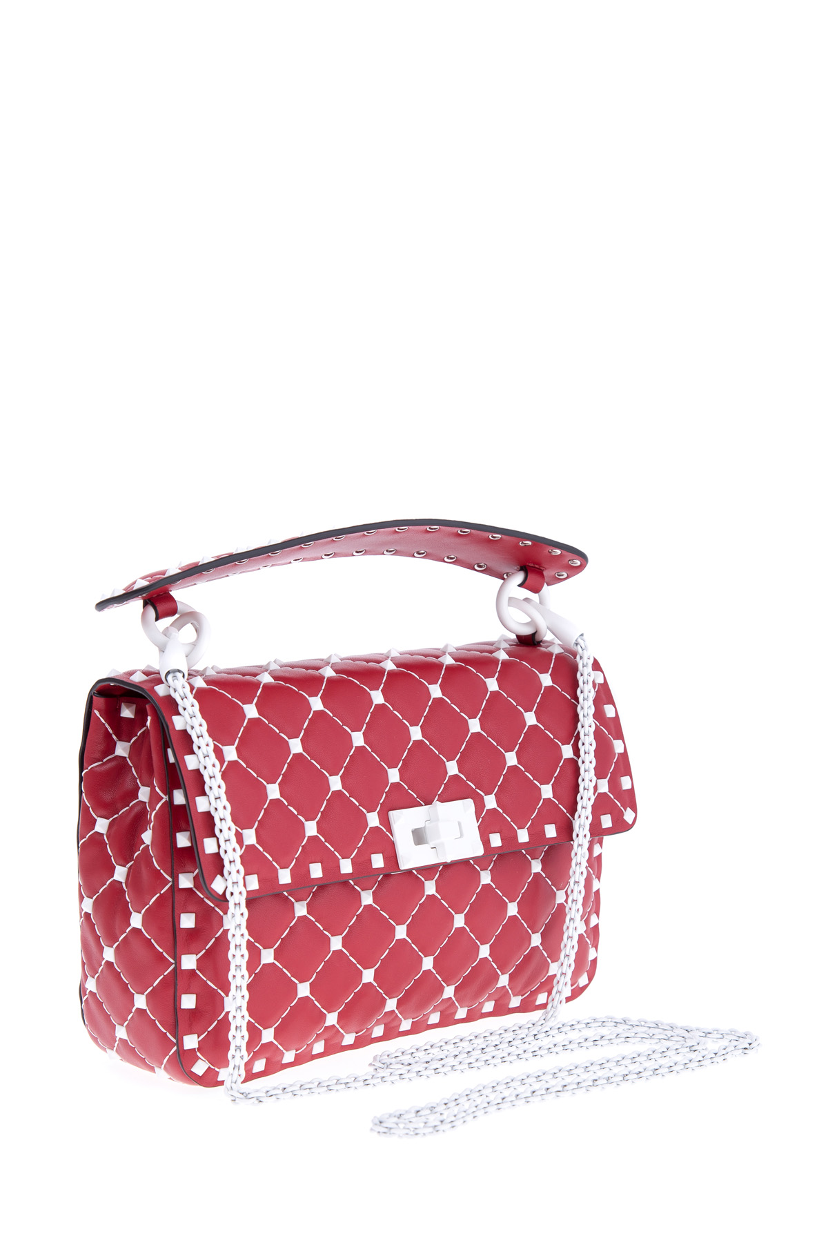 Красная сумка из кожи наппа с контрастной прострочкой и заклепками VALENTINO, цвет красный, размер 36.5;37.5 - фото 3