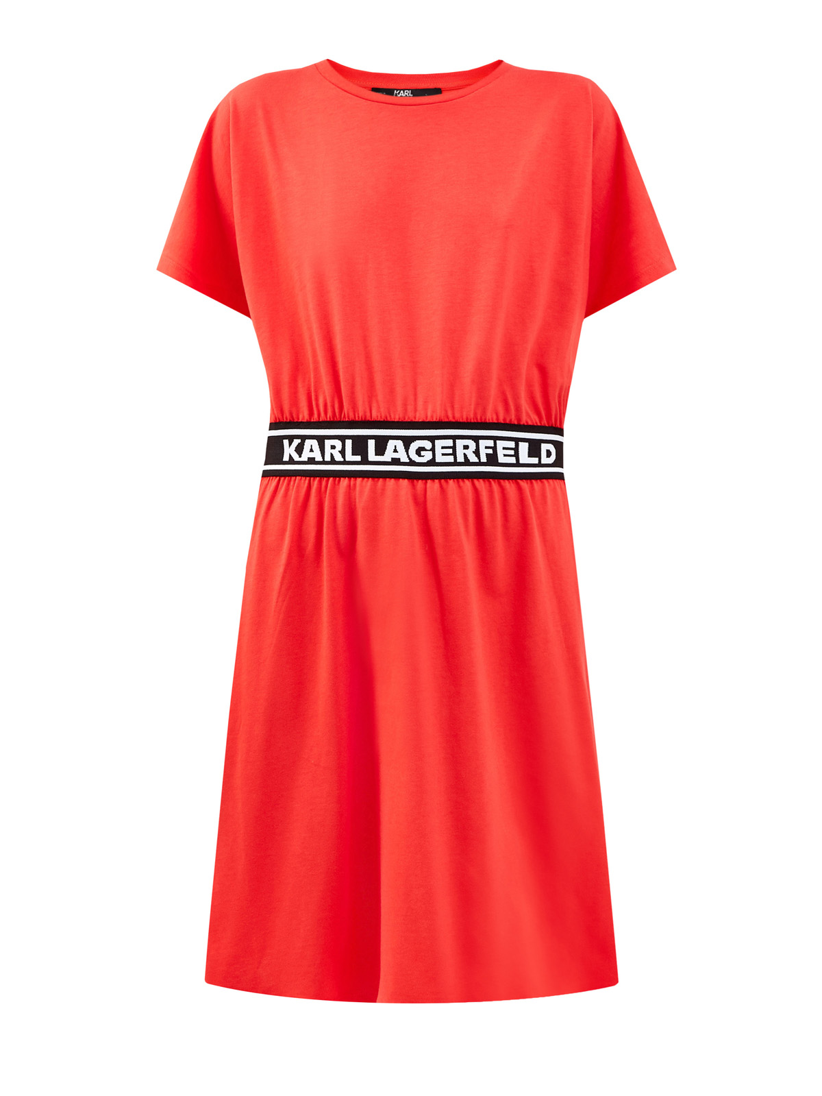 Хлопковое платье-футболка с эластичной отделкой на талии KARL LAGERFELD, цвет красный, размер M - фото 1