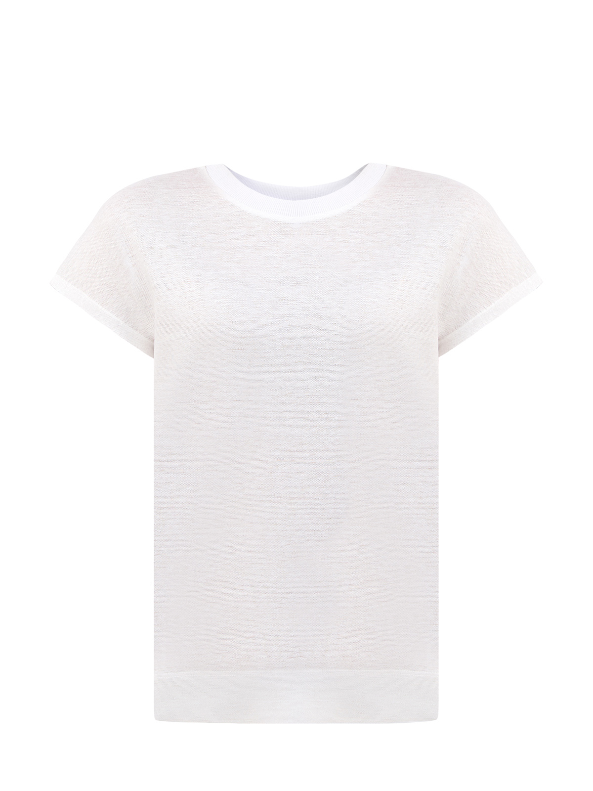 Свободная футболка из хлопка и льна с трикотажным воротом PESERICO, цвет белый, размер 38;40;42;44;48 - фото 1