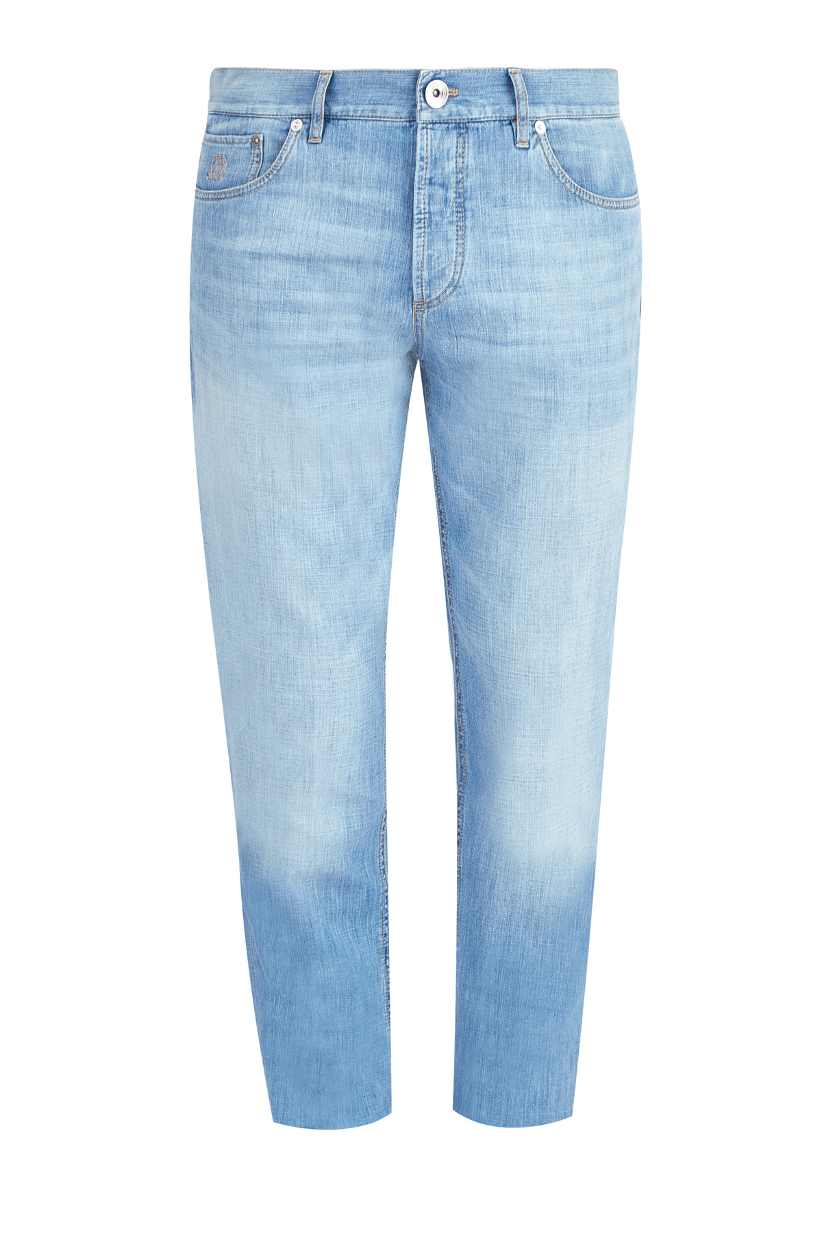 Зауженные джинсы из плотного денима с выбеленным эффектом BRUNELLO CUCINELLI, цвет голубой, размер 46 - фото 1
