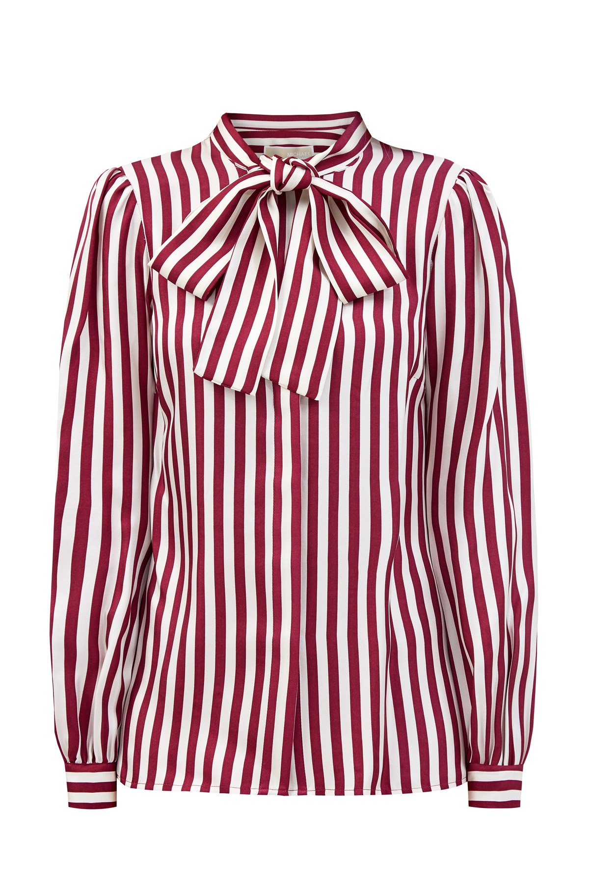 Шелковая блуза в полоску с лентами на вороте MICHAEL Michael Kors, цвет мульти, размер S - фото 1