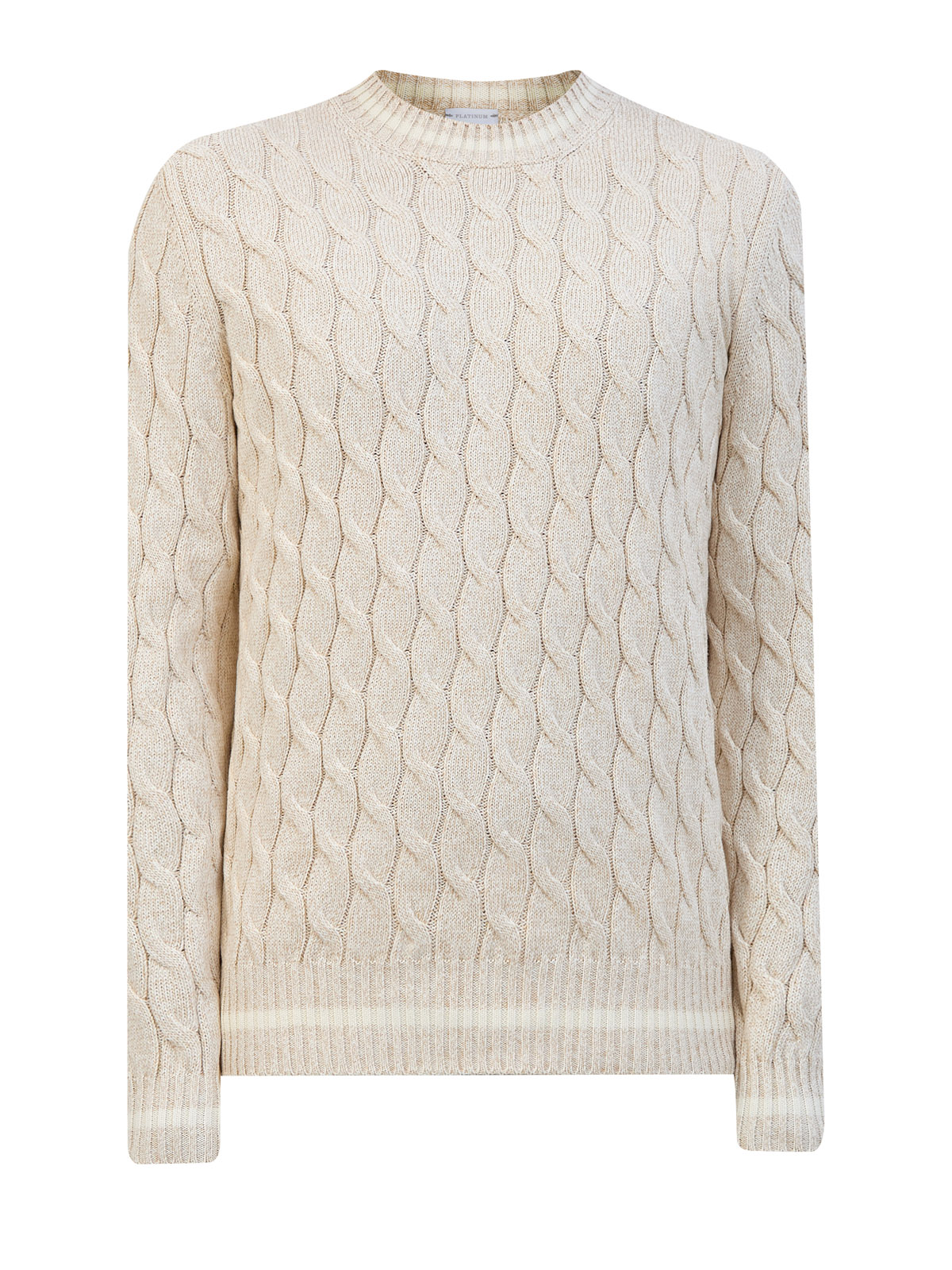 

Джемпер из хлопковой пряжи с вязаным узором и окантовкой, Бежевый, Джемпер из хлопковой пряжи с вязаным узором и окантовкой