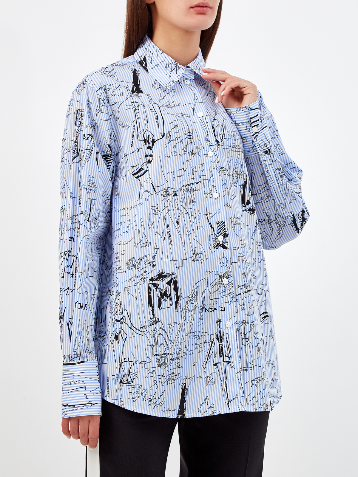 Рубашка с принтованными эскизами из коллекции Ultimate Icon KARL LAGERFELD, цвет голубой, размер S;M;L - фото 3