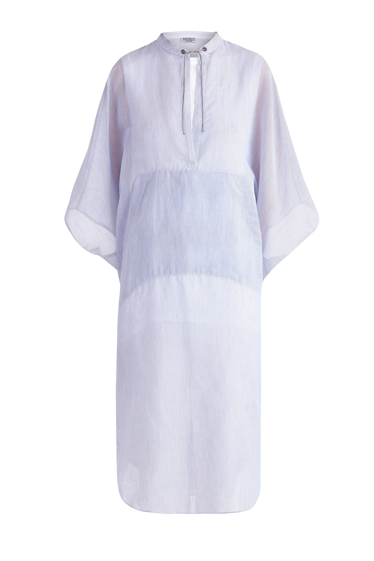 Удлиненная блузка-туника из жатой ткани Striped Crispy BRUNELLO CUCINELLI, цвет голубой, размер 44 - фото 1