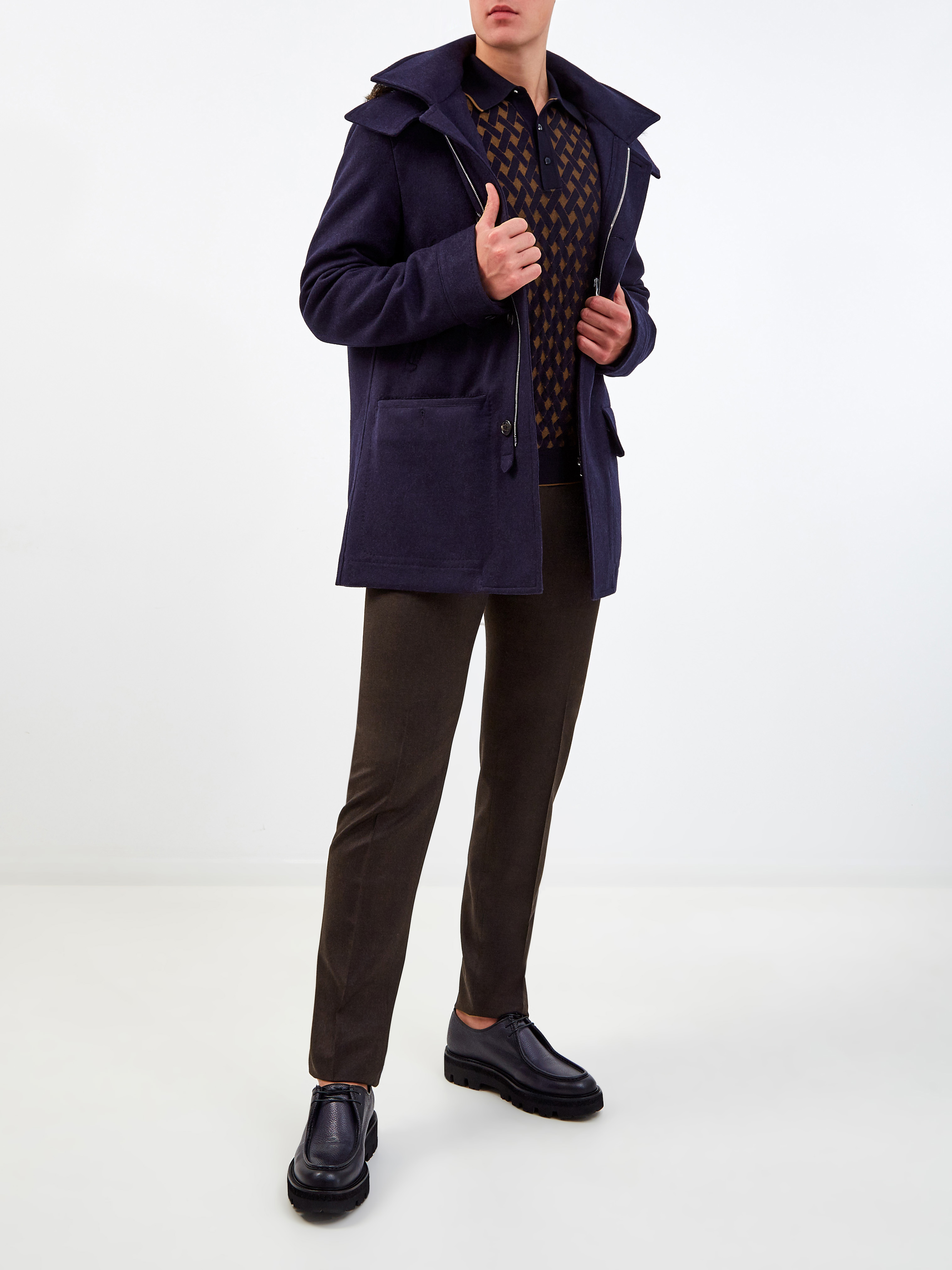 Шерстяные брюки с окантовкой из кожи BERTOLO CASHMERE, цвет коричневый, размер 46;48;50;52;54;56 - фото 2
