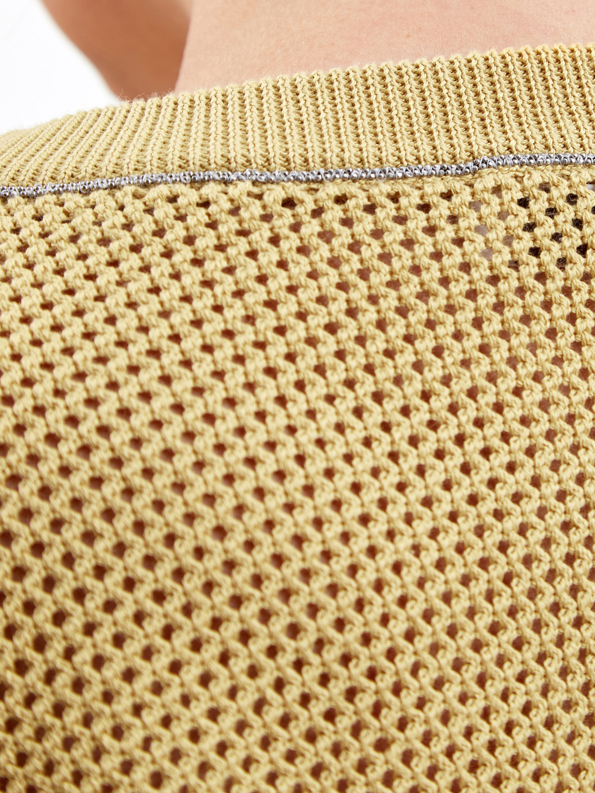 Пуловер из хлопковой пряжи узорной вязки с ювелирной цепочкой Мониль BRUNELLO CUCINELLI, цвет желтый, размер 44;42 - фото 6