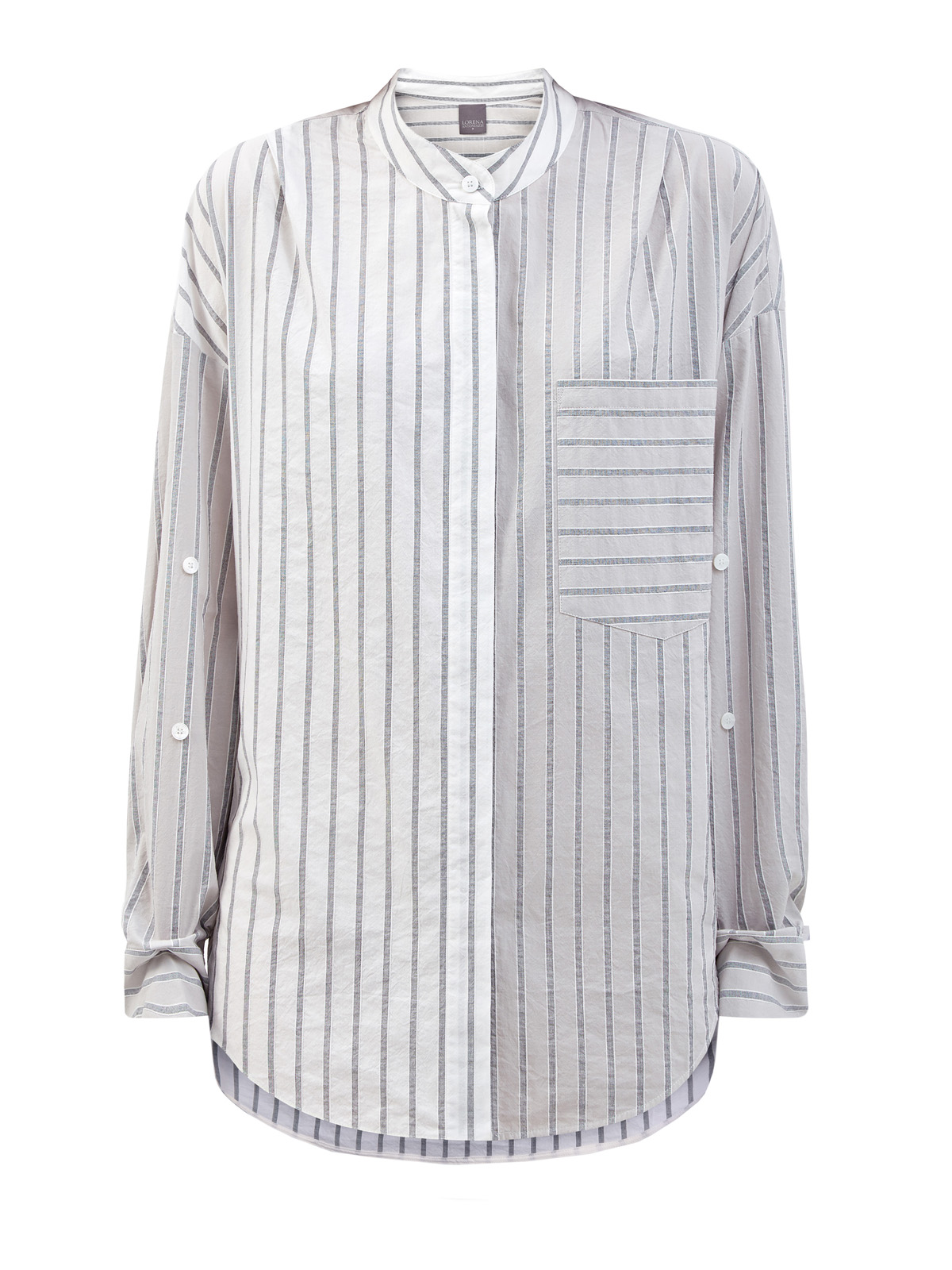 Рубашка из хлопка и льна с воротом-стойкой LORENA ANTONIAZZI, цвет белый, размер 40;46;42
