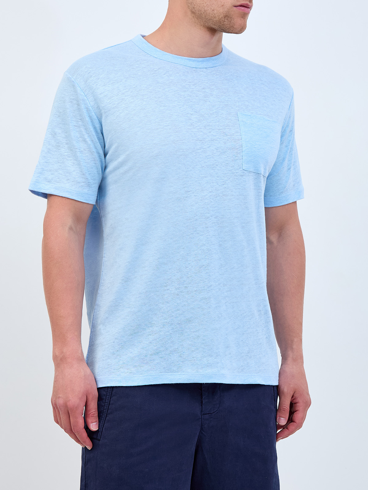 Свободная футболка из меланжевого льна с контрастной вышивкой MC2 SAINT BARTH, цвет голубой, размер M;L;XL;2XL;3XL;4XL - фото 3