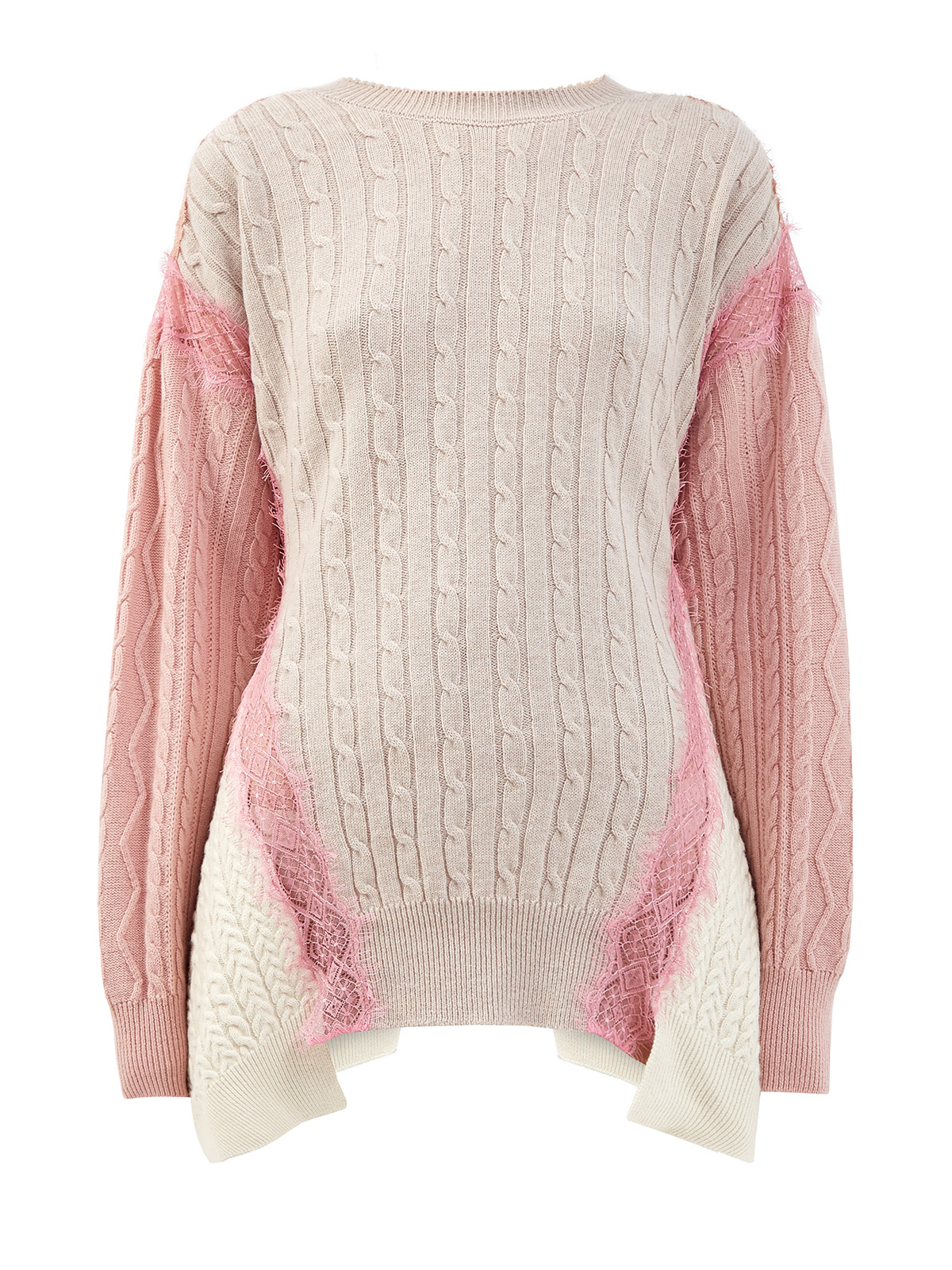 Шерстяной пуловер с объемным принтом и кружевом STELLA McCARTNEY, цвет розовый, размер 38;36 - фото 1