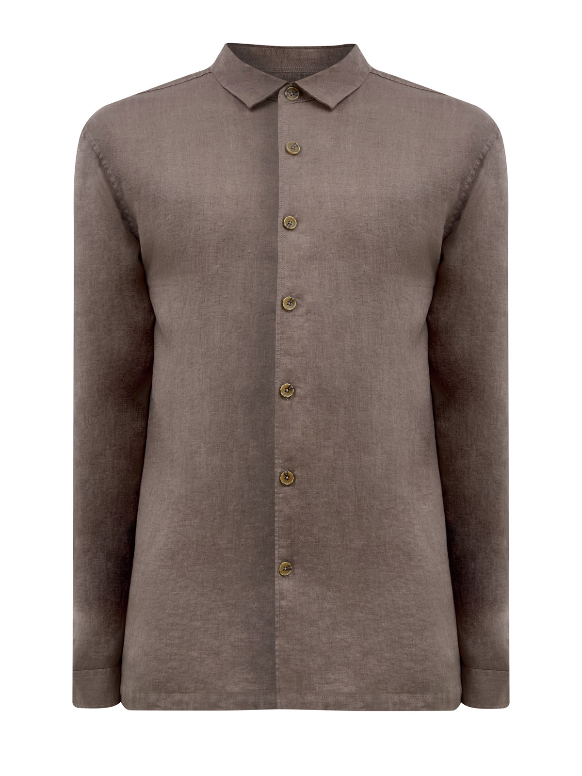 Однотонная рубашка свободного кроя из льняной ткани CUDGI, цвет коричневый, размер 56