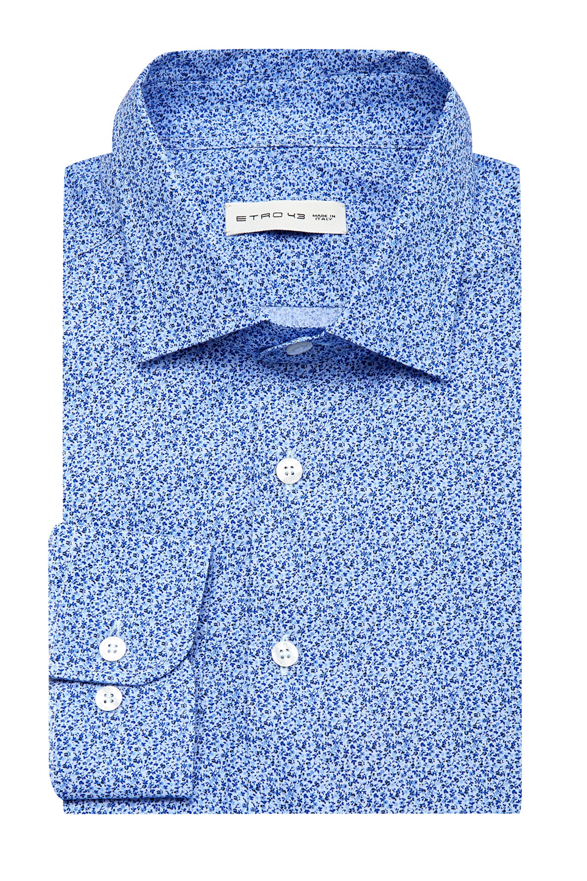 Приталенная рубашка из хлопка с микро-принтом ETRO, цвет голубой, размер 56;58;62 - фото 1