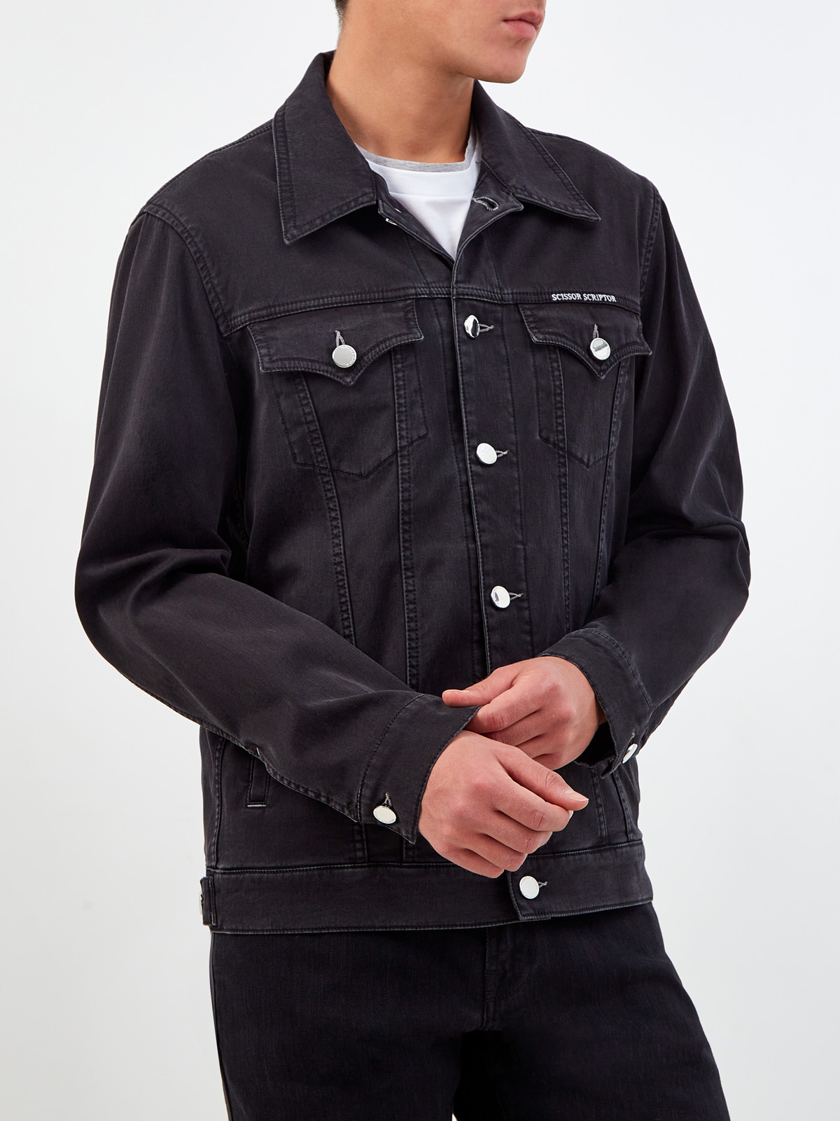Куртка из окрашенного вручную японского денима с литой фурнитурой SCISSOR SCRIPTOR, цвет черный, размер 50;52;54;56;58 - фото 3