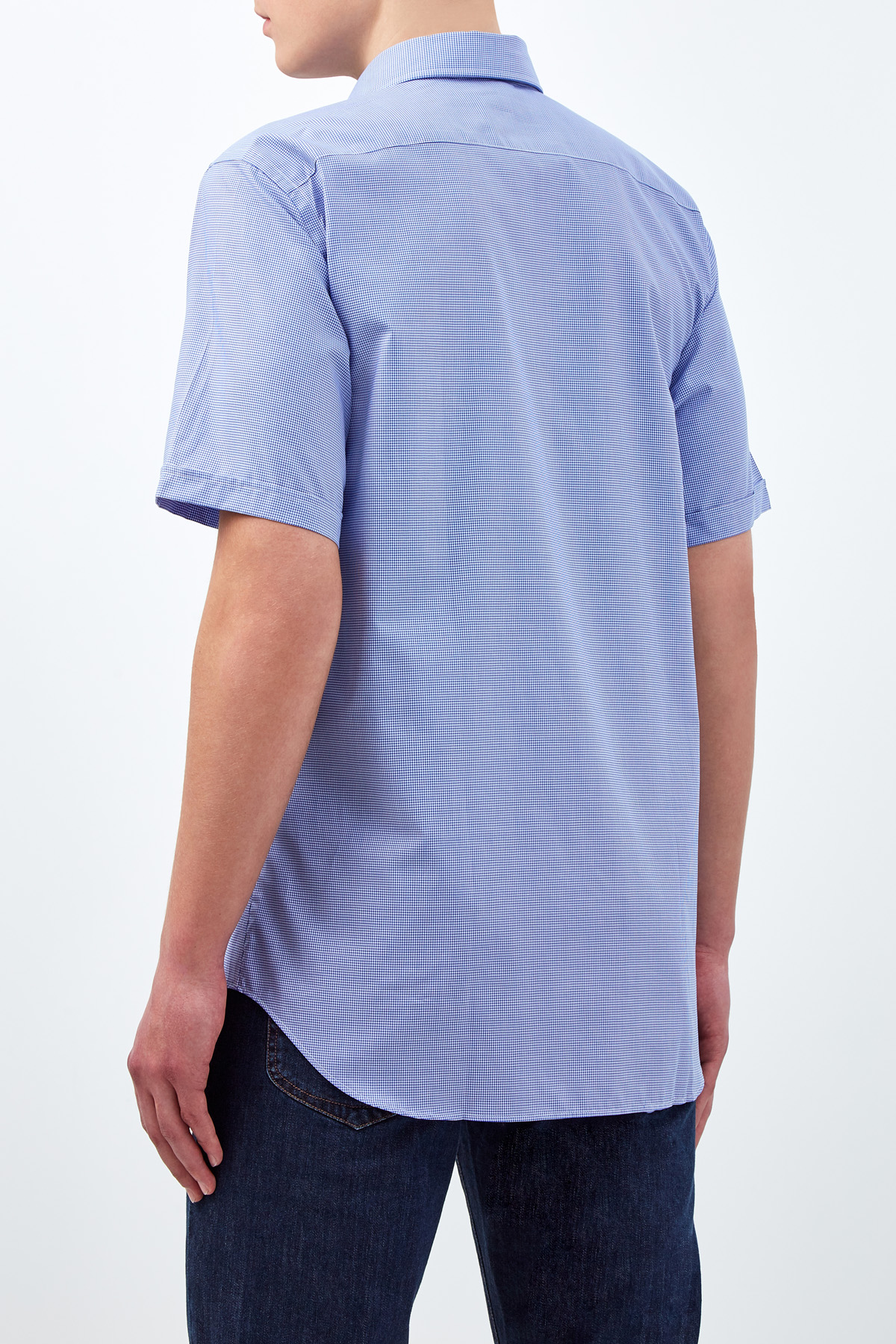 Рубашка с микро-принтом в клетку виши из хлопка Impeccabile CANALI, цвет синий, размер 58;60 - фото 4