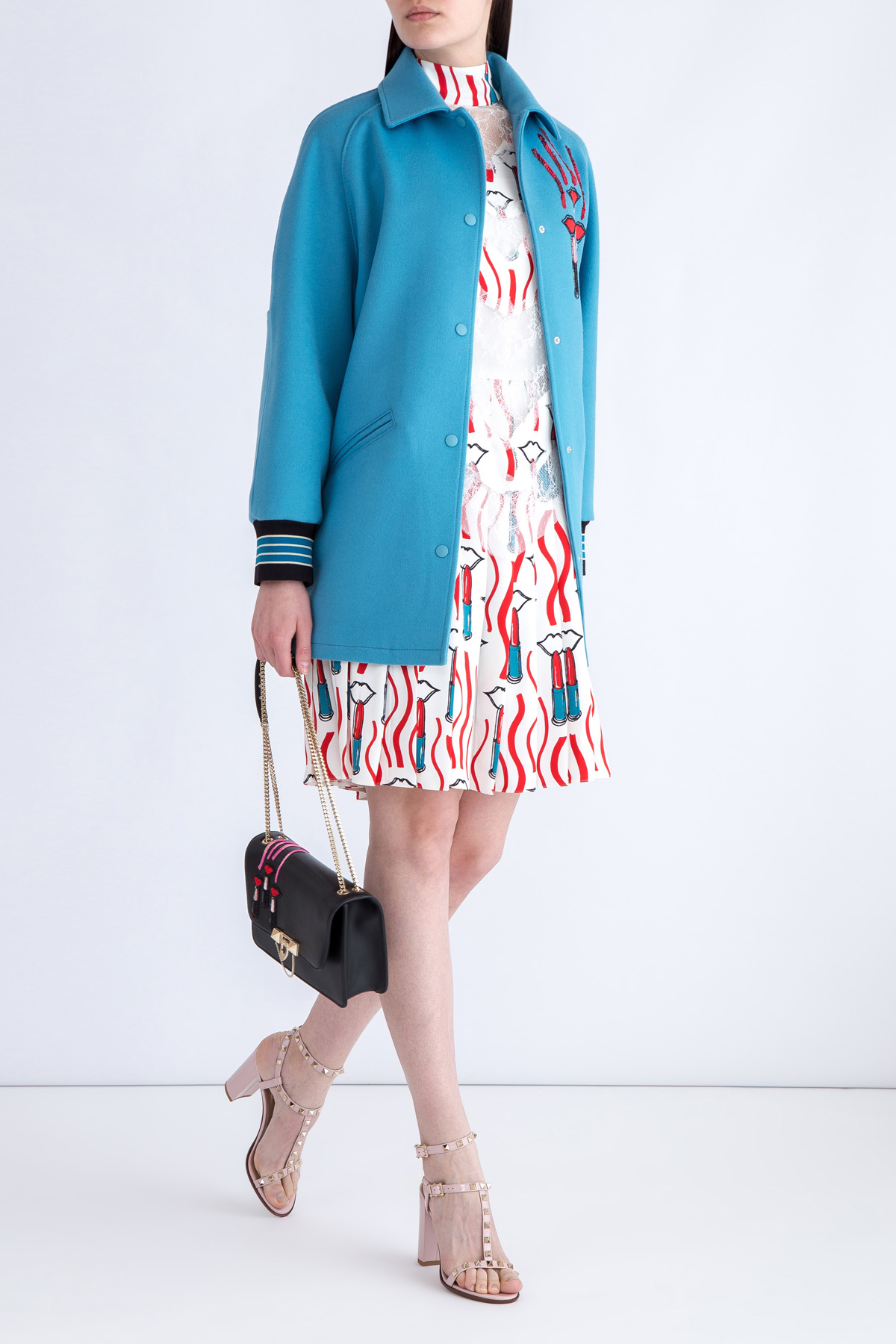 Двухслойное платье с подолом в складку и кружевным топом VALENTINO, цвет мульти, размер 42 - фото 2